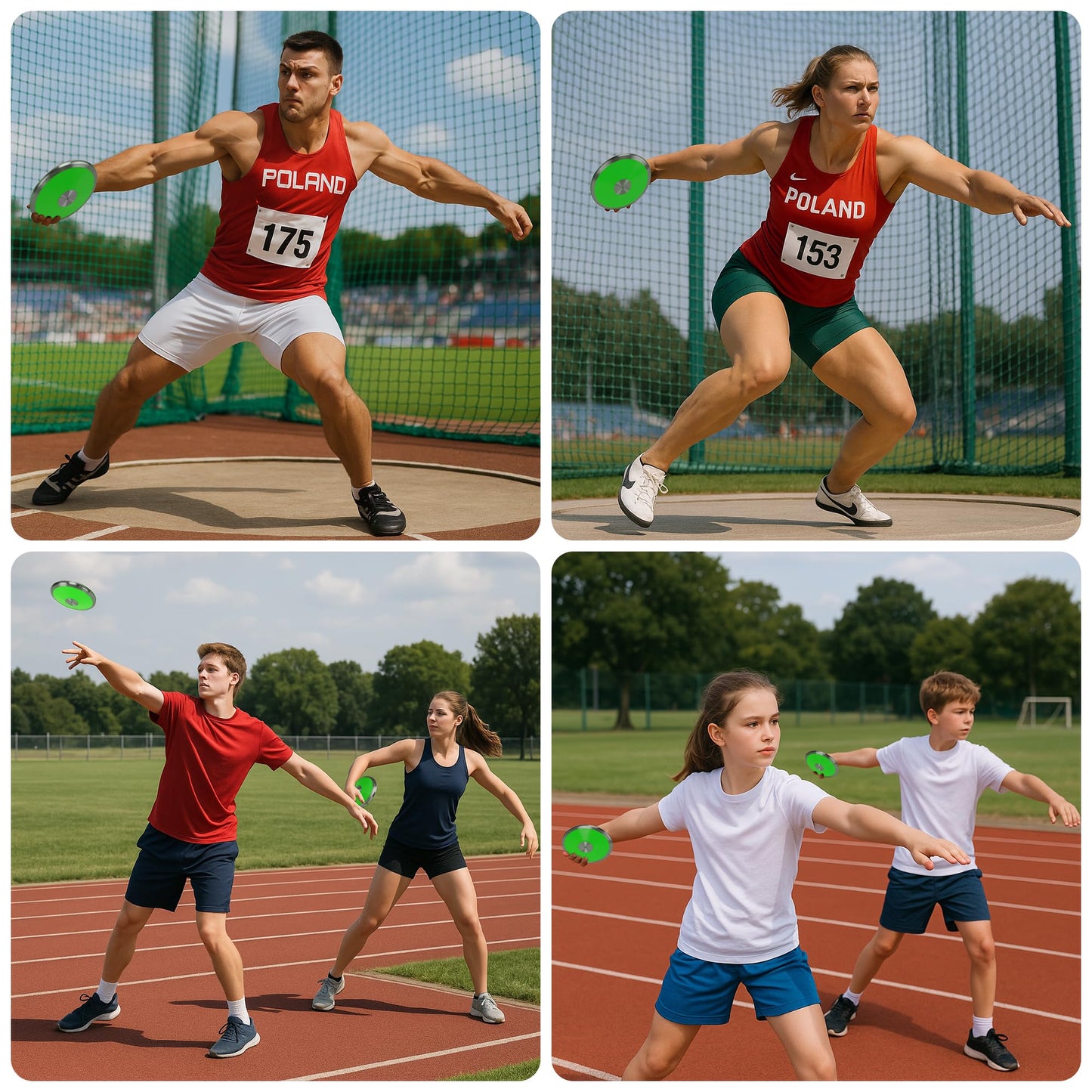 1 kg Sports Training Discus 2 Pcs for Girls Boys School Track and Field, 1kg Nylon Discus with Steel Rim and Center, Men Women Discuses Outdoor Practice Throwing (Green)