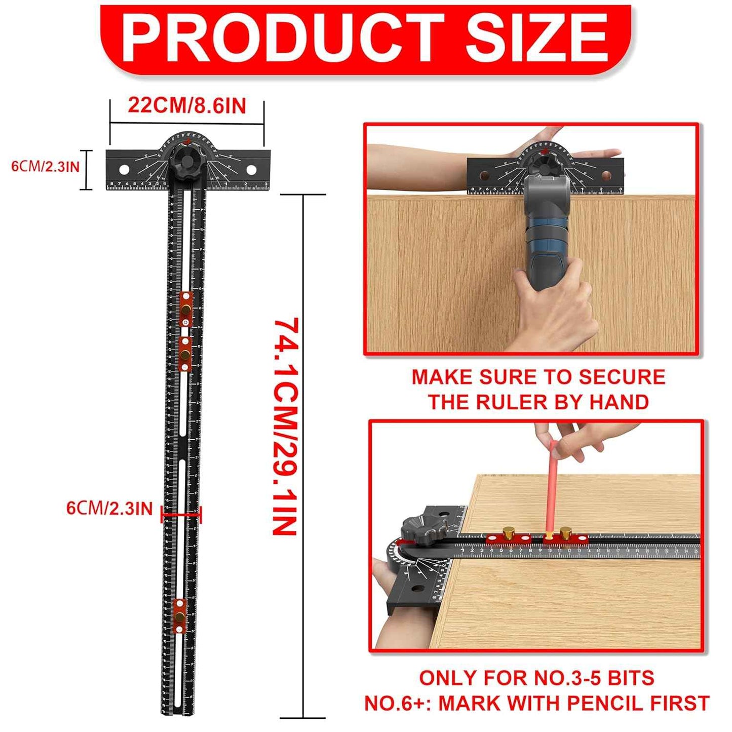 29-Inch Adjustable Woodworking T Square Ruler - Precision Angle Measurement Tool for Carpentry & Drafting