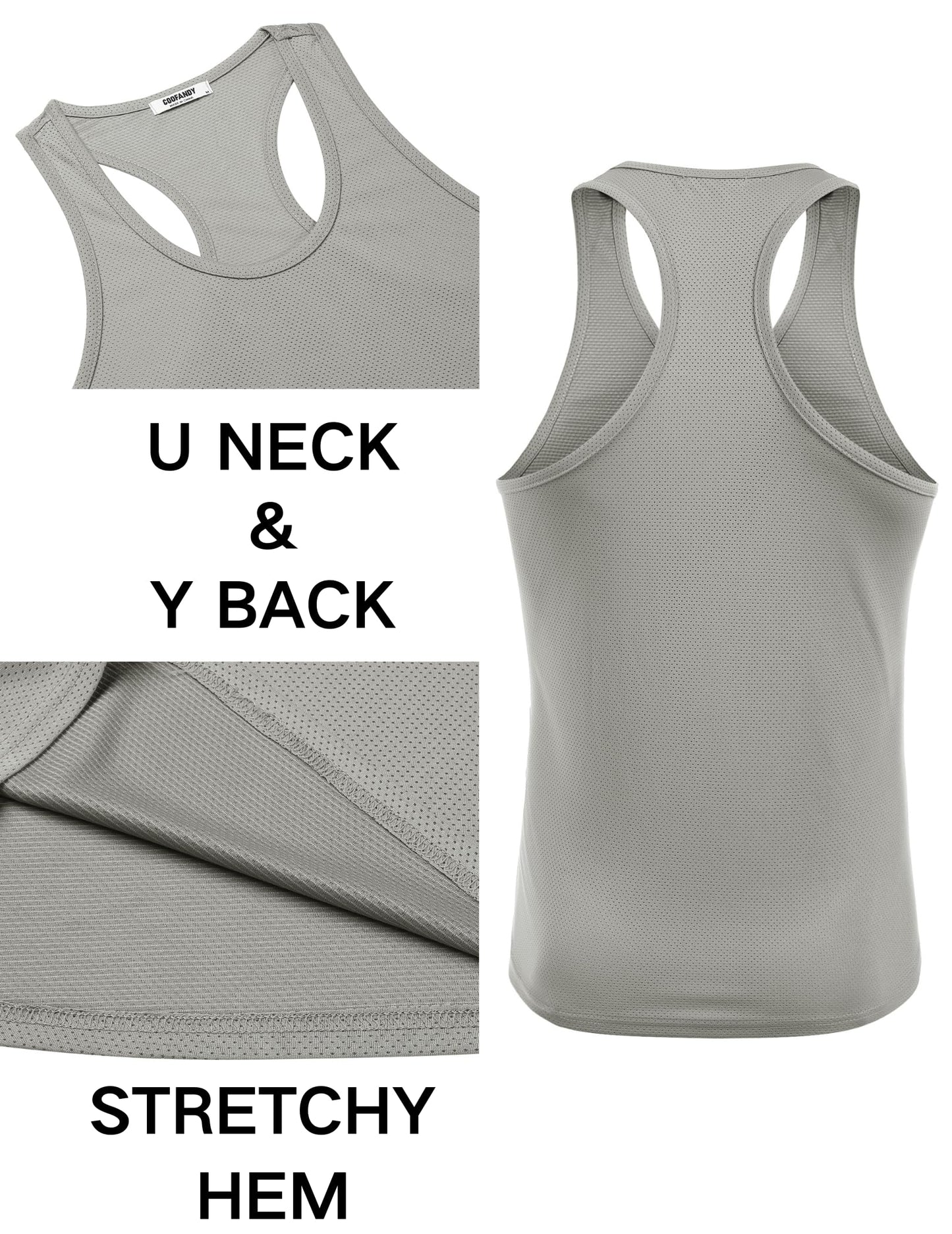 COOFANDY Sleeveless Workout Shirts for Men 3 Pack Gym Muscle Tank Tops Y-Back Running Tank Top Black/White/Light Grey Medium