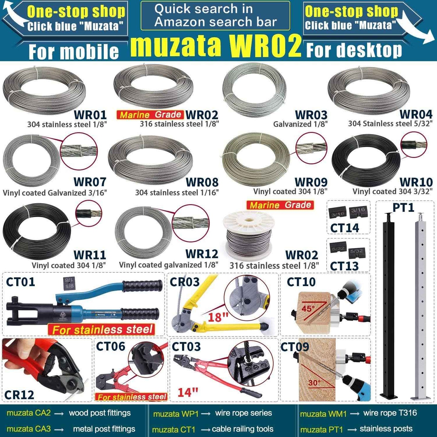 Hydraulic Crimping Tool for Stainless Steel Cable Railing - Muzata Custom Cable Swaging Kit with Wire Cutter (1/8", 5/32", 3/16")