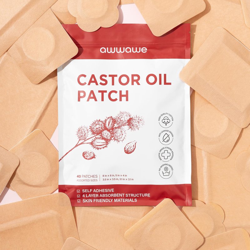 awwawe Castor Oil Pack Wrap (40 Count), 4 Sizes, Disposable Cotton Patches, Leak-Proof, Skin-Friendly and Breathable, for Belly, Joints and Body Care (Oil Not Included)