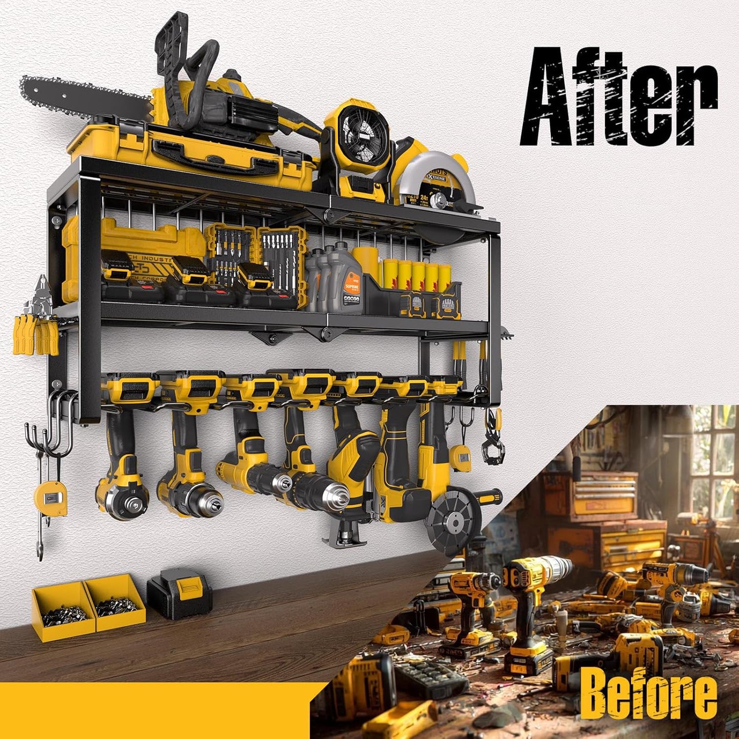 Heavy-Duty Power Tool Organizer with Charging Station | Wall-Mount Drill Holder & Storage Rack for Garage