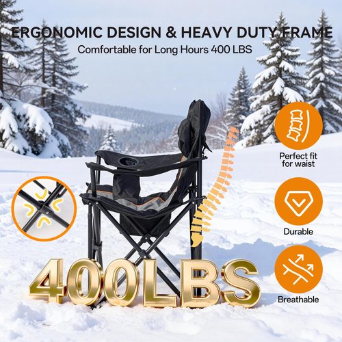 ceamorfco Heated Camping Chairs, Foldable Camping Chairs with 2 Cup Holders for Outdoor Sports,Folding Chair with 3 Heating Level for Back and Seat, Supports 400Lbs, Battery Not Include, Black & Grey