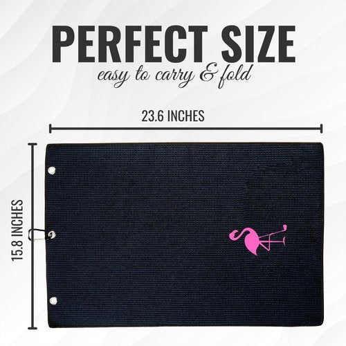 CybGene Golf Gifts for Women, Flamingo Golf Towel, 16”x 24” Microfiber Golf Towel, Black