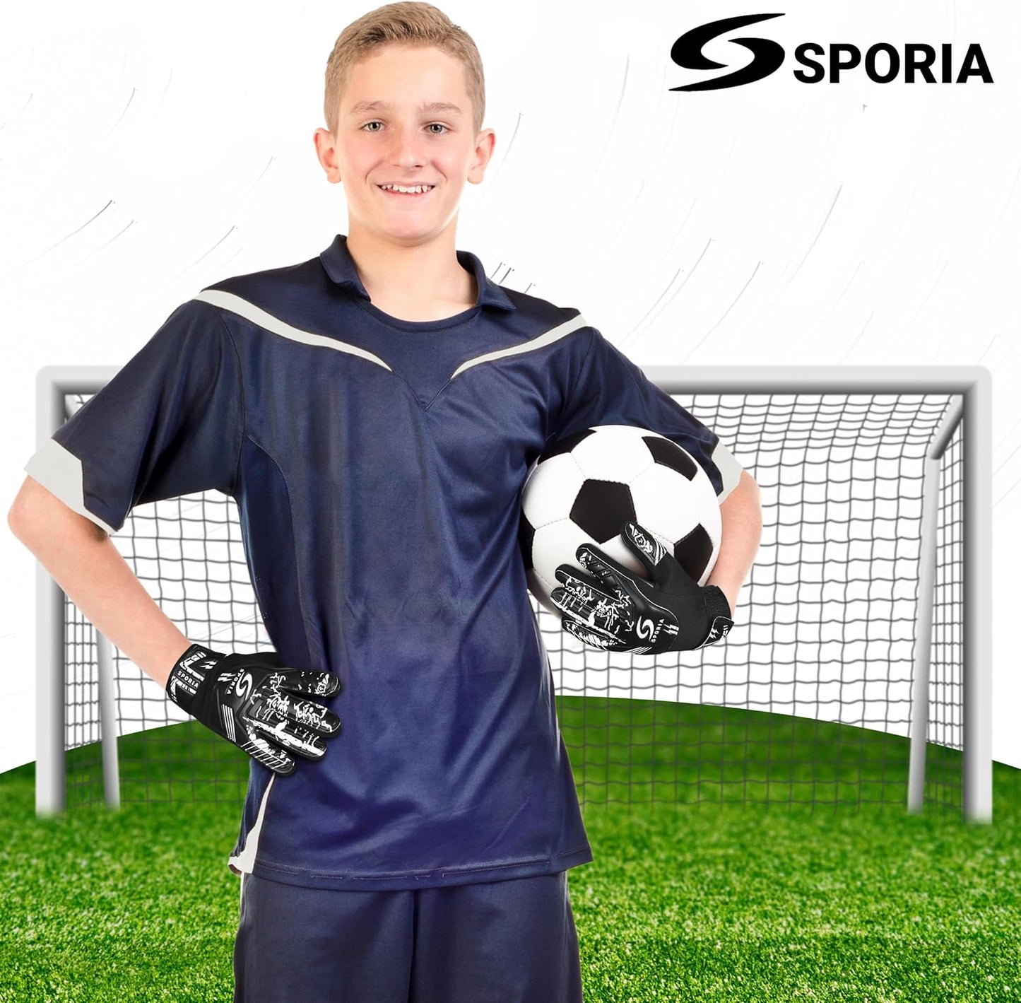 SPORIA Youth Goalie Gloves - Double Wrist Protection | Non-Slip Latex Soccer Gloves for Kids