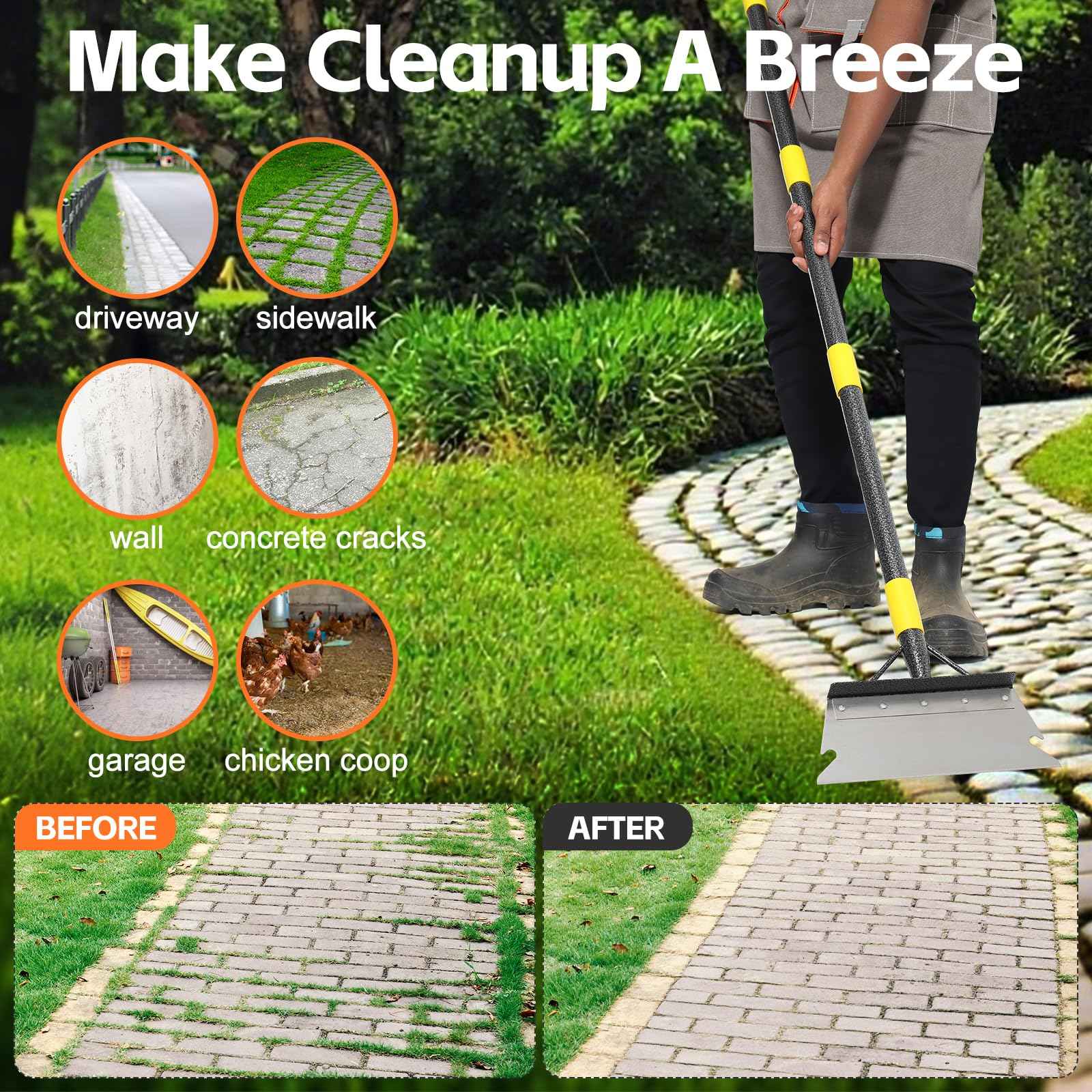 Garden Shovel, Weed Scraper Tool, Multifunctional Garden Cleaning Shovels, 60" Floor Scraper Long Handle, Heavy Duty Metal Flat Spade Shovel for Lawn Edging,Sidewalk Weeding,Ice Chopper,Snow Shovel