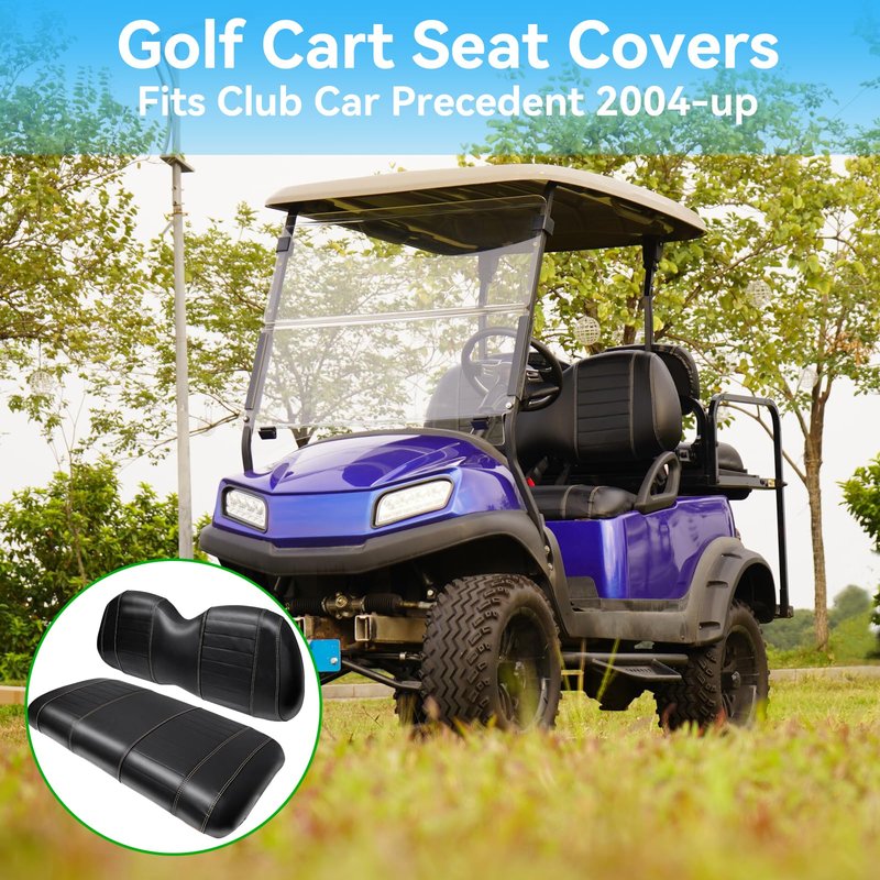 SHUNCHENXIANG 4PCS Golf Cart Seat Covers Kit fits Club Car Precedent 2004+, Black Stitching Breathable Washable Dettachable & Easy to Clean