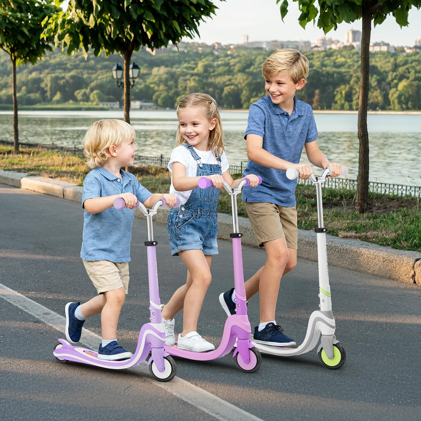 TONBUX 2 Wheel Scooter for Kids Ages 5-8, Dual Zone 4 Modes Light Up Scooter with LED Deck & Wheels, 3-Level Adjustable Height Kids Scooters, Safe & Lightweight Gift for Boys Girls (Pink+Purple)