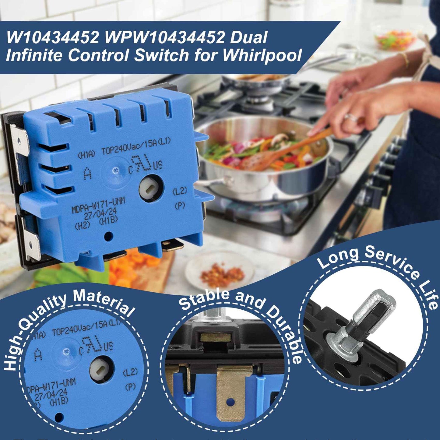 WPW10434452 W10434452 Dual Control Switch Compatible with Whirlpool,Infinite Switch W10434452, WPW10434452 Surface Element, Fit for PS11754687, MDPA-W171-WPM, MDPA-W171-UNM, 2118918