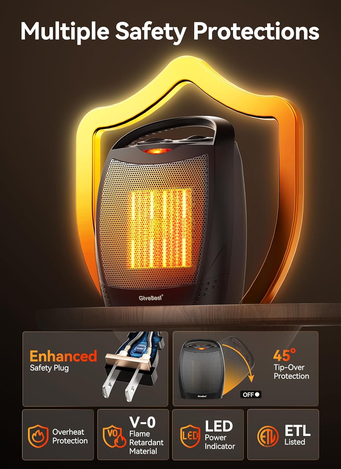 1500W Electric Space Heater with Remote - Portable PTC Ceramic Heater for Home & Office