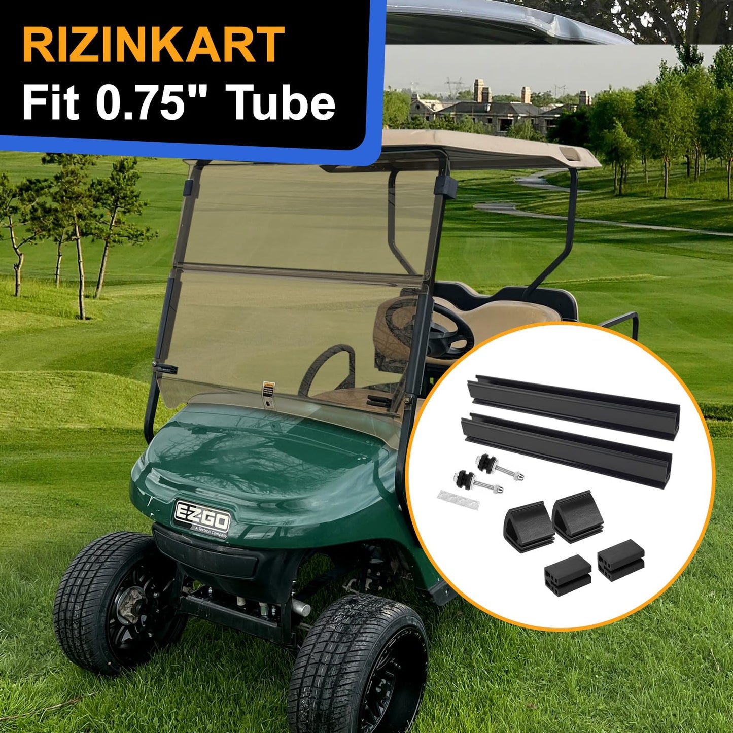 RIZINKART Golf Cart Windshield Clips Retaining Sash Kit for 1994-2013 EZGO TXT DCS PDS, Fit 3/4” Front Struts Tube OEM No. EGWHC12, EGWHC10 618485 (Not Fit EZGO RXV)