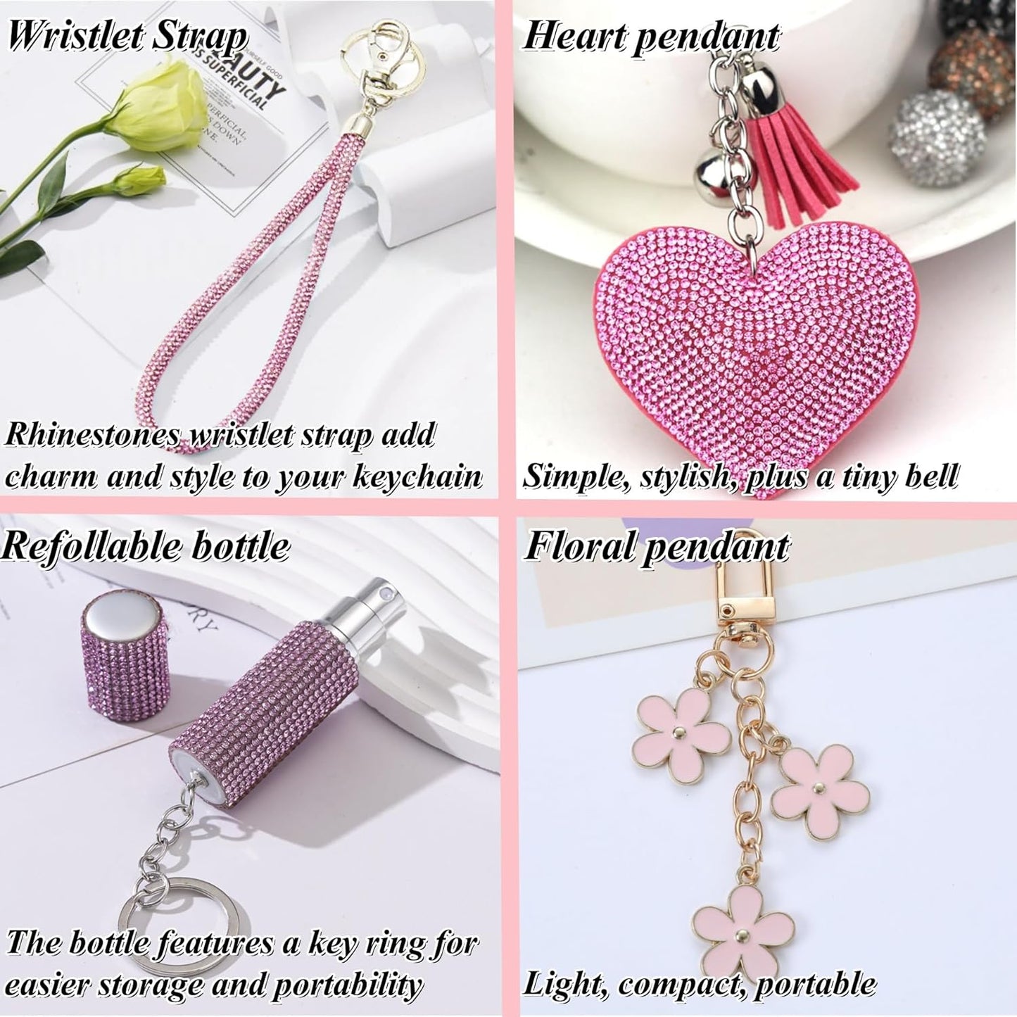 Skiennix Gift Keychain Set - Stylish Heart Accessory with Wrist Strap & Pom Pom | Perfect for Women