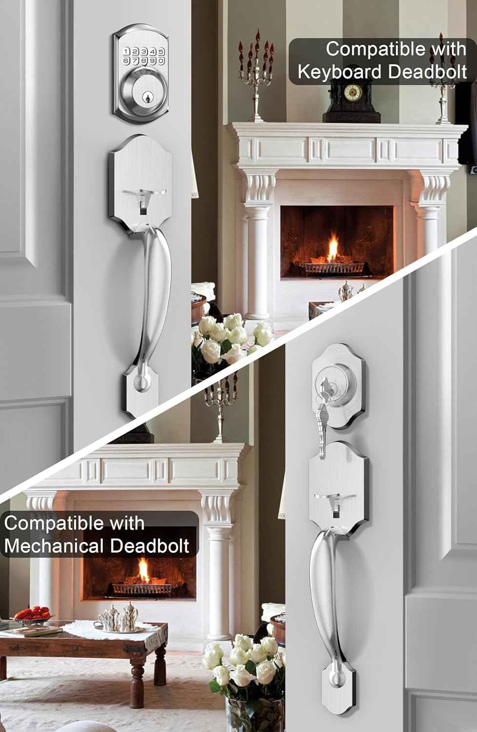 Gold Front Door Handle & Deadbolt Set - Reversible Lever Lock Hardware