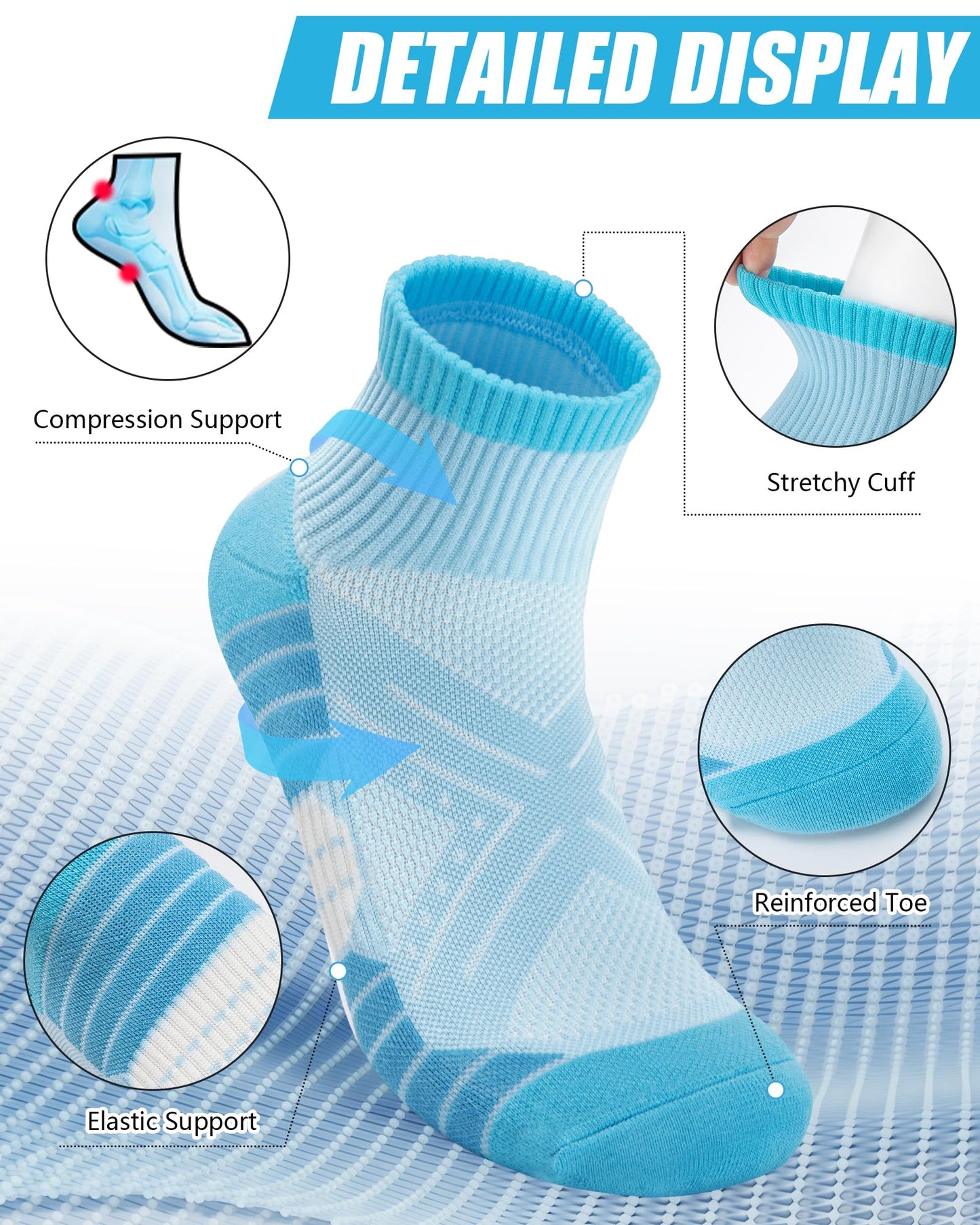 Ludaro Ankle Socks for Women Men, 5 Pairs Womens Quarter Crew Running Cotton Athletic Comfy Cushioned Sports Gym Hiking Work Arch Support Moisture Wicking Socks