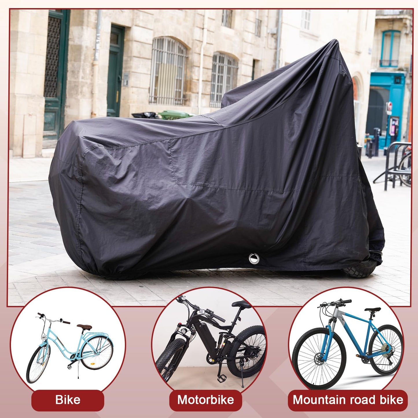 HARFINGTON Bike Cover Waterproof Outdoor 71" Polyester Anti Dust Rain Wind Snow Bicycle Covers with Lock Holes Windproof Buckle Storage Bag for Mountain Road Bike, Black Purple