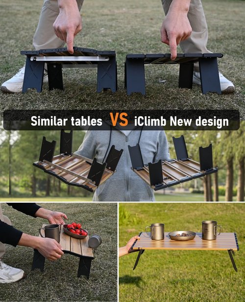iClimb Ultralight Compact Mini Beach Picnic Folding Alu. Table with Carry Bag, Two Size (Green, S)