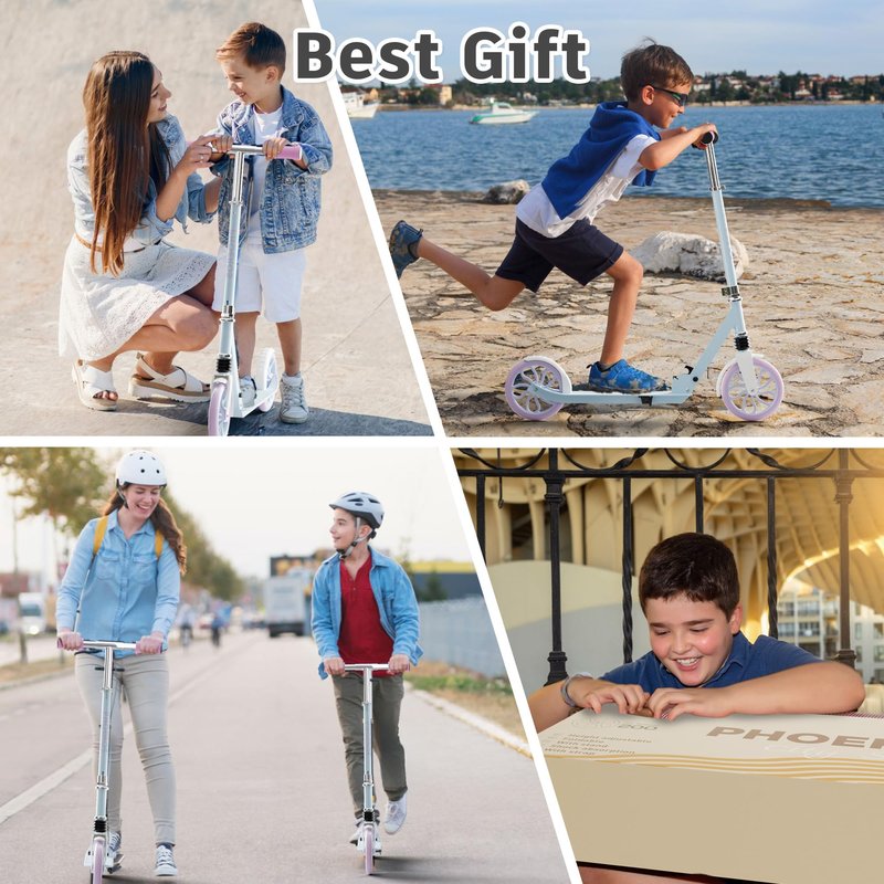 PHOEROS Kick Scooter for Kids Ages 6-12,Teens & Adults, Youth. Lightweight Aluminum Kick Scooter for Teens Adults Boys Girls with 8 inch Big Wheels, Foldable, 3 Height Adjustable, Shock Absorption.