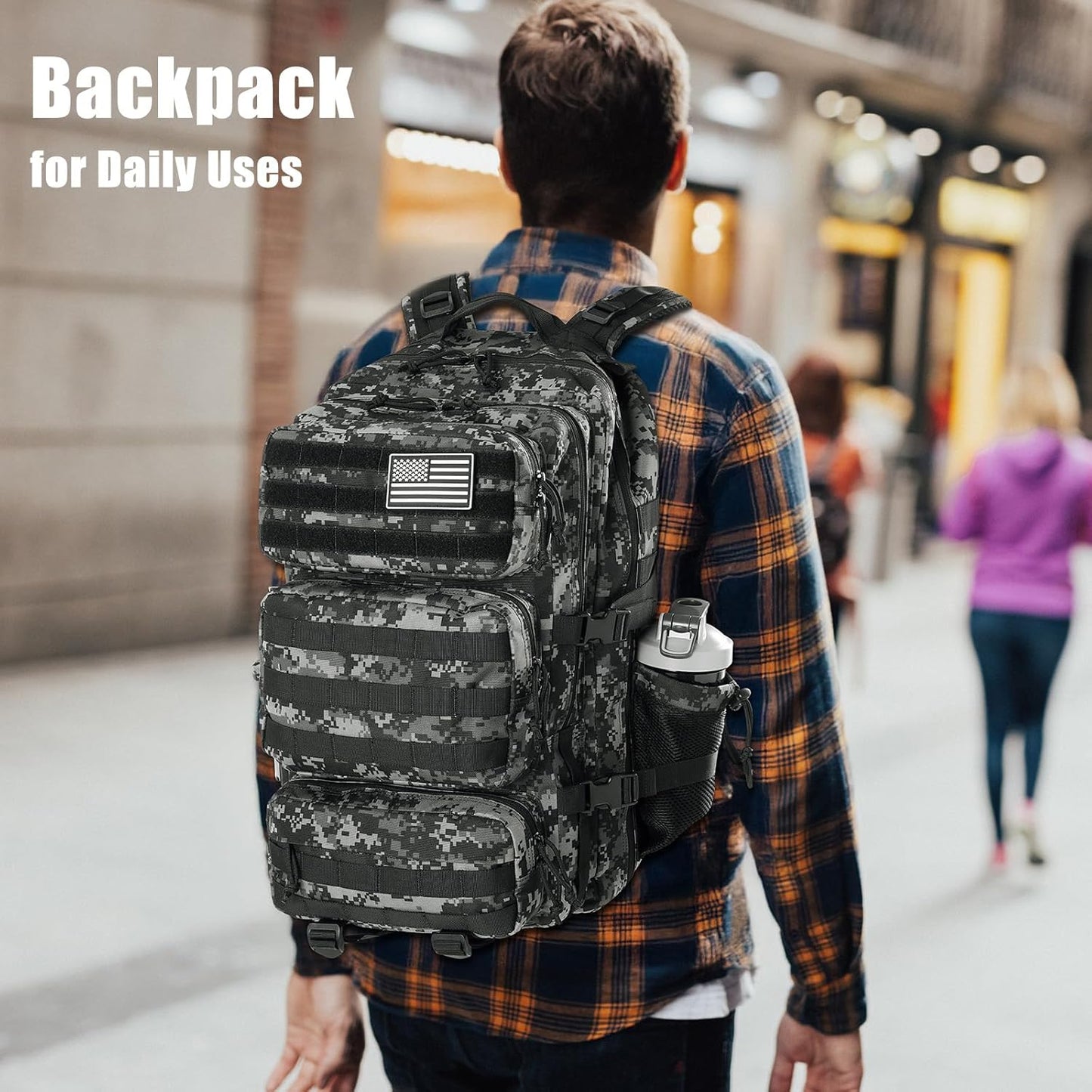 Military Tactical Backpack - 25L Molle Daypack for Men | Water-Resistant Heavy-Duty Rucksack - Black Digital Camo