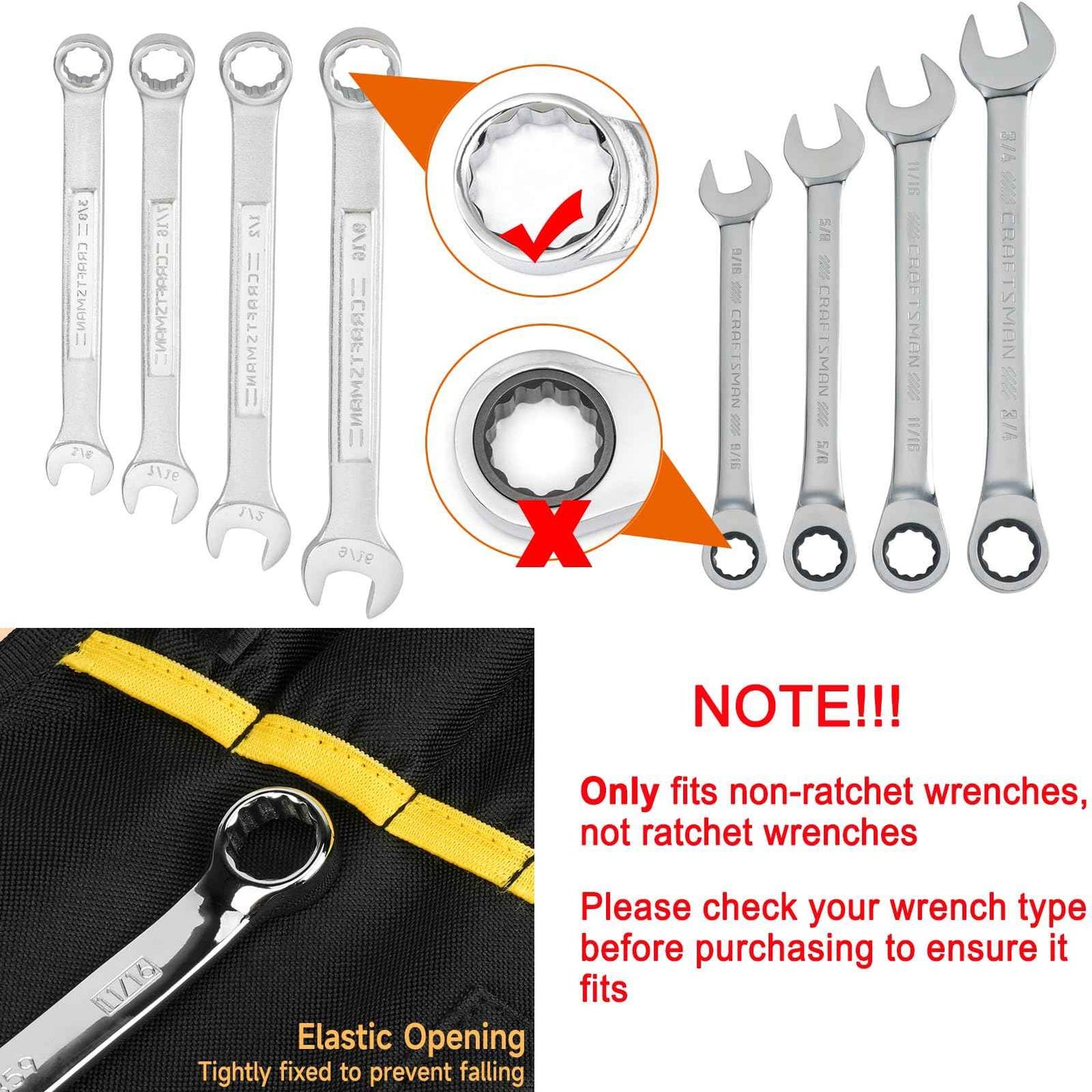 Wrench Roll Organizer (NOT for Ratcheting Wrench),Wrench Roll Up Pouch with 23+1 Pockets,Heavy Duty Tool Roll for Metric & SAE Wrenches,Large Wrench Holder Organizer Bag for Men,Mechanics(Black)