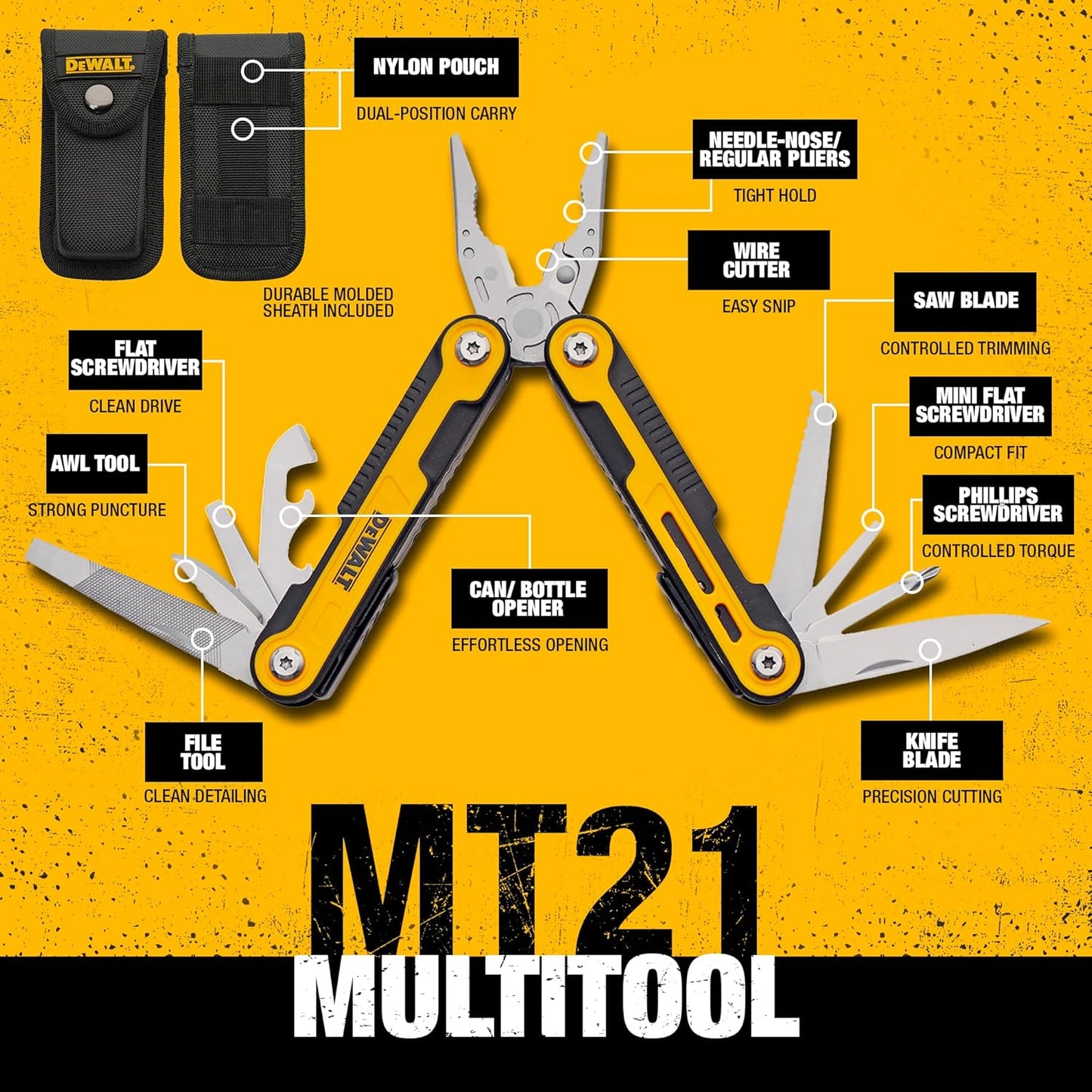 DEWALT 11-in-1 Multitool – Compact Folding Pocket Tool with Knife, Pliers & Screwdrivers for Construction & Trades