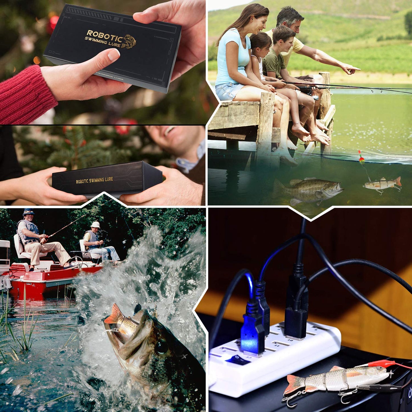 Robotic Swimming Fishing Electric Lures 5.12" USB Rechargeable LED Light Wobbler Multi Jointed Swimbaits Hard Lures Fishing Tackle (Hybrid Striped Shad Specialty)