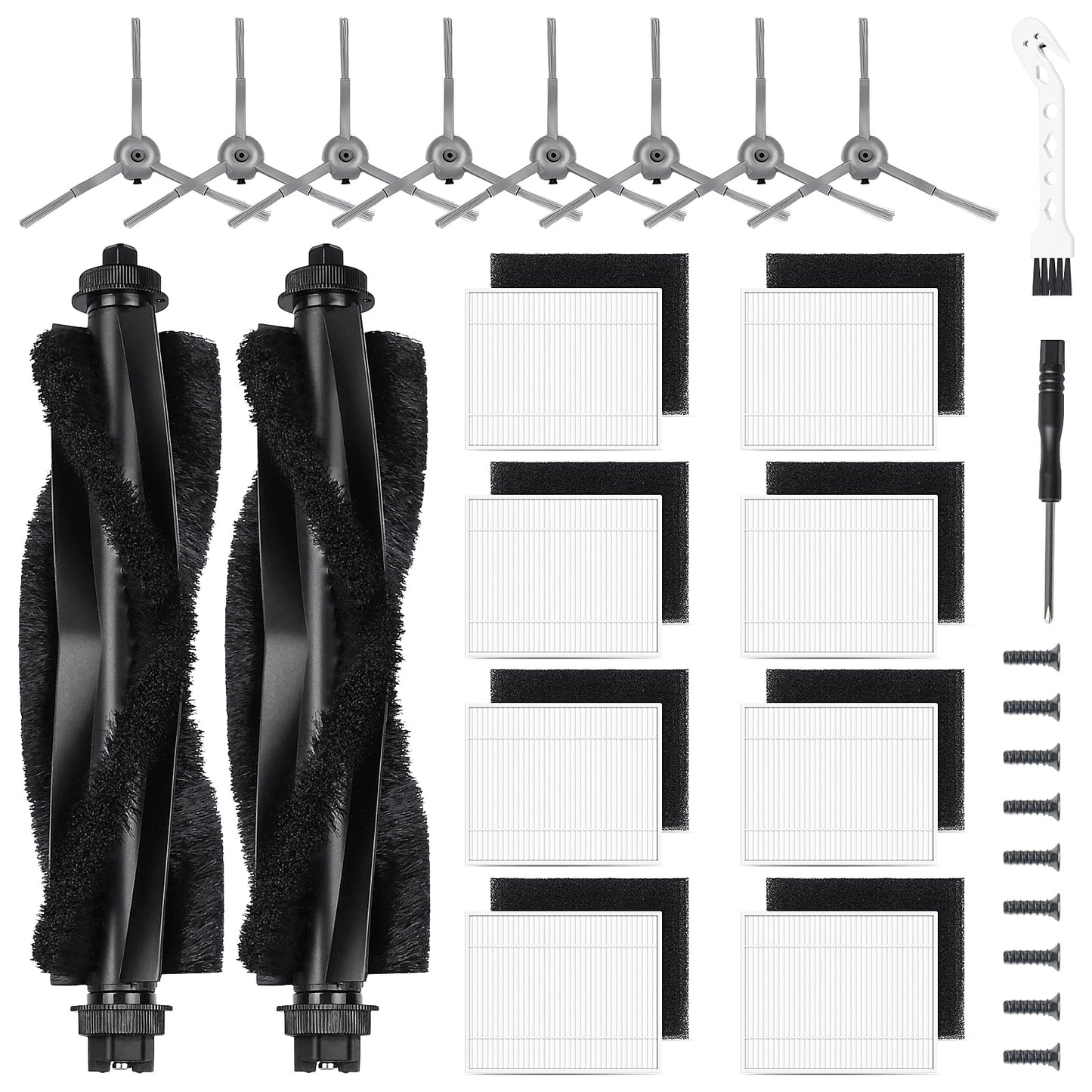 Accessories Kit for eufy L60 / L50 Vacuum Robot, Replacement Parts Include 2 Roller Brushs, 8 HEPA Filters, 8 Side Brushs, 4 screws, 1 Clean Tool and 1 screwdriver