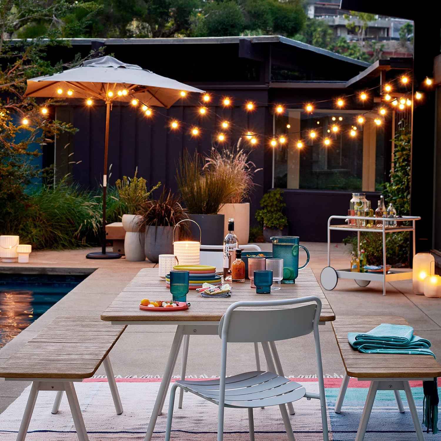 Outdoor String Lights 100FT - G40 Globe Patio Lights with 54 Waterproof LED Bulbs - Black Wire