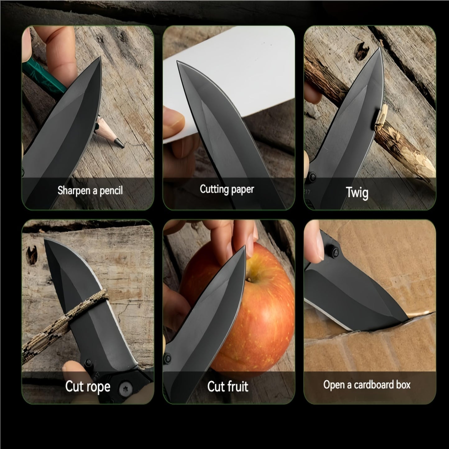 Pocket Folding Knife with Serrated Clip Blade, Pocket Knife for Outdoor Tactical Survival and EDC, Survival Knife Liner-Lock Belt Clip, Hunting, Camping, Outdoor, Unique Gifts for Friends (Black)