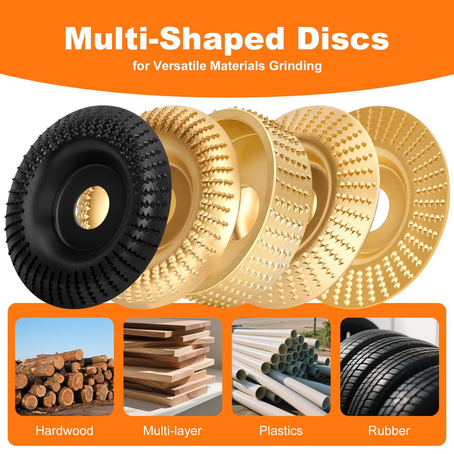 5Pcs Angle Grinder Wood Carving Disc, 4" Angle Grinder Attachments, Stump Grinder Tool Grinding Wheel Cutting Disc