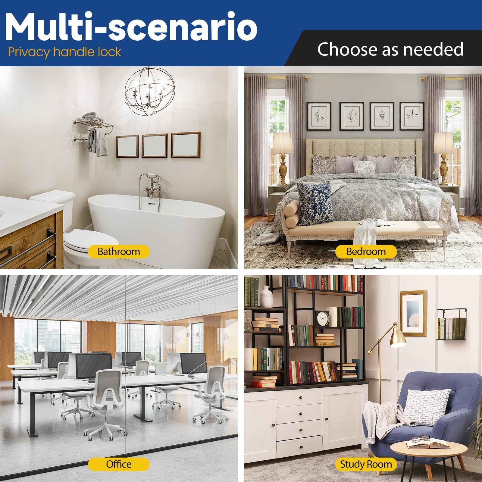 RAFECIEE Privacy Door Handle with Lock Keyless Door Lever for Bathroom and Bedroom Satin Nickel Wave Style Interior Door Handles