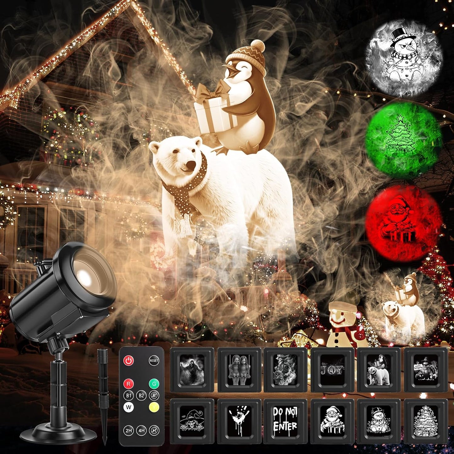 12-in-1 Halloween Projector Light - 3D Scary Ghost & Pumpkin Decorations for Outdoor & Window