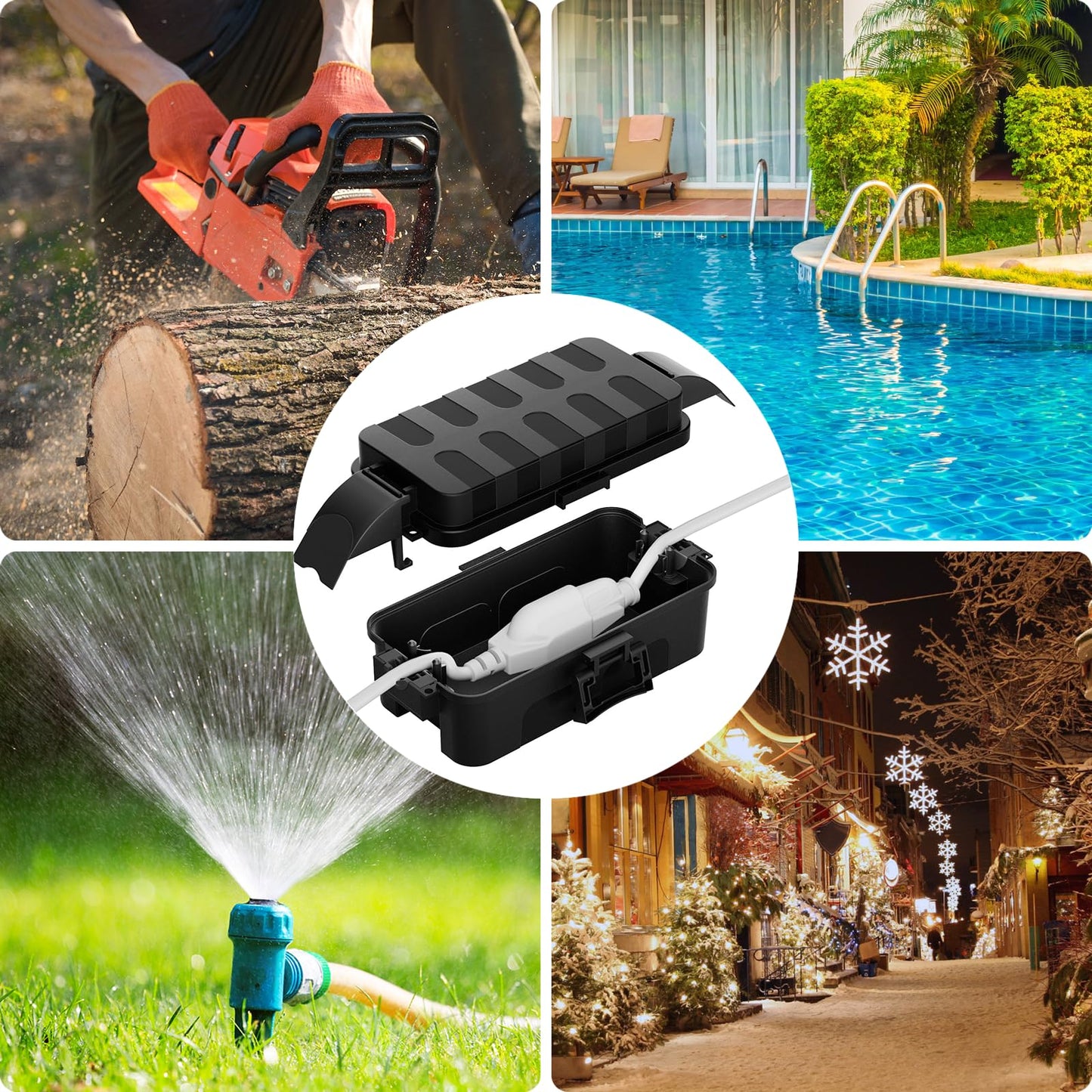 Flemoon Small Outdoor Electrical Box Waterproof w/Detachable Shield Covers, IP55 Extension Cord Cover for Plug, Outlet, Holiday Lights, Weatherproof Connection Box(Inner 5.9 x 3.2 x 1.8inch), Black