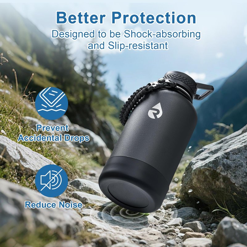 RAYMYLO 2PCS Silicone Water Bottle Boot - Accessories Stainless Steel Insulated Water Bottle Bottom Protector - BPA-Free&Non-Toxic, 64/87oz Black