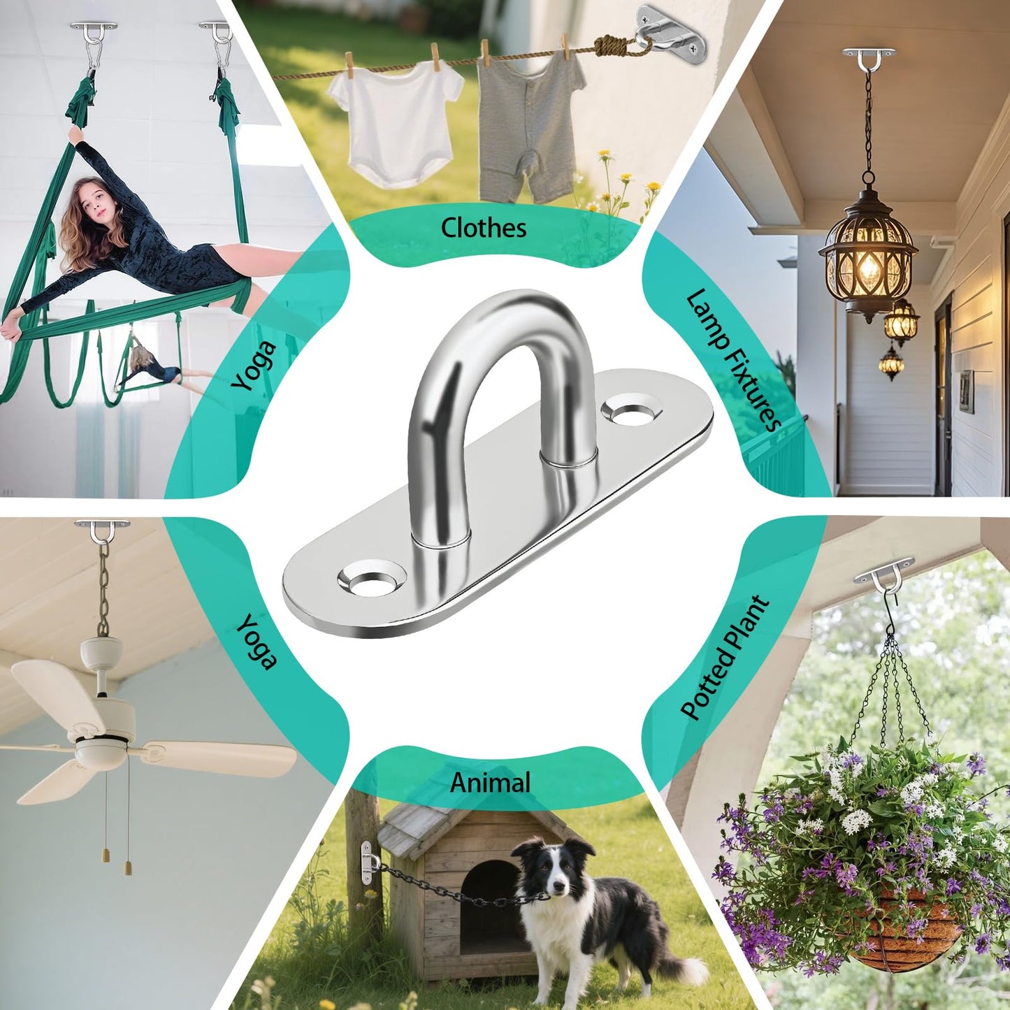 Baocuz 4 Pack 304 Stainless Steel Pad Eye Hooks, 3.1 Inch Ceiling Hooks for Hanging, Silver Hanging Hook with Screws