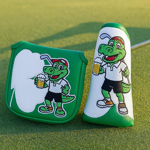 Golf Square Mallet Putter Cover with Magnetic Closure Crocodile with Shamrock Design Mallet Headcover Head Cover fits for Men Golfer