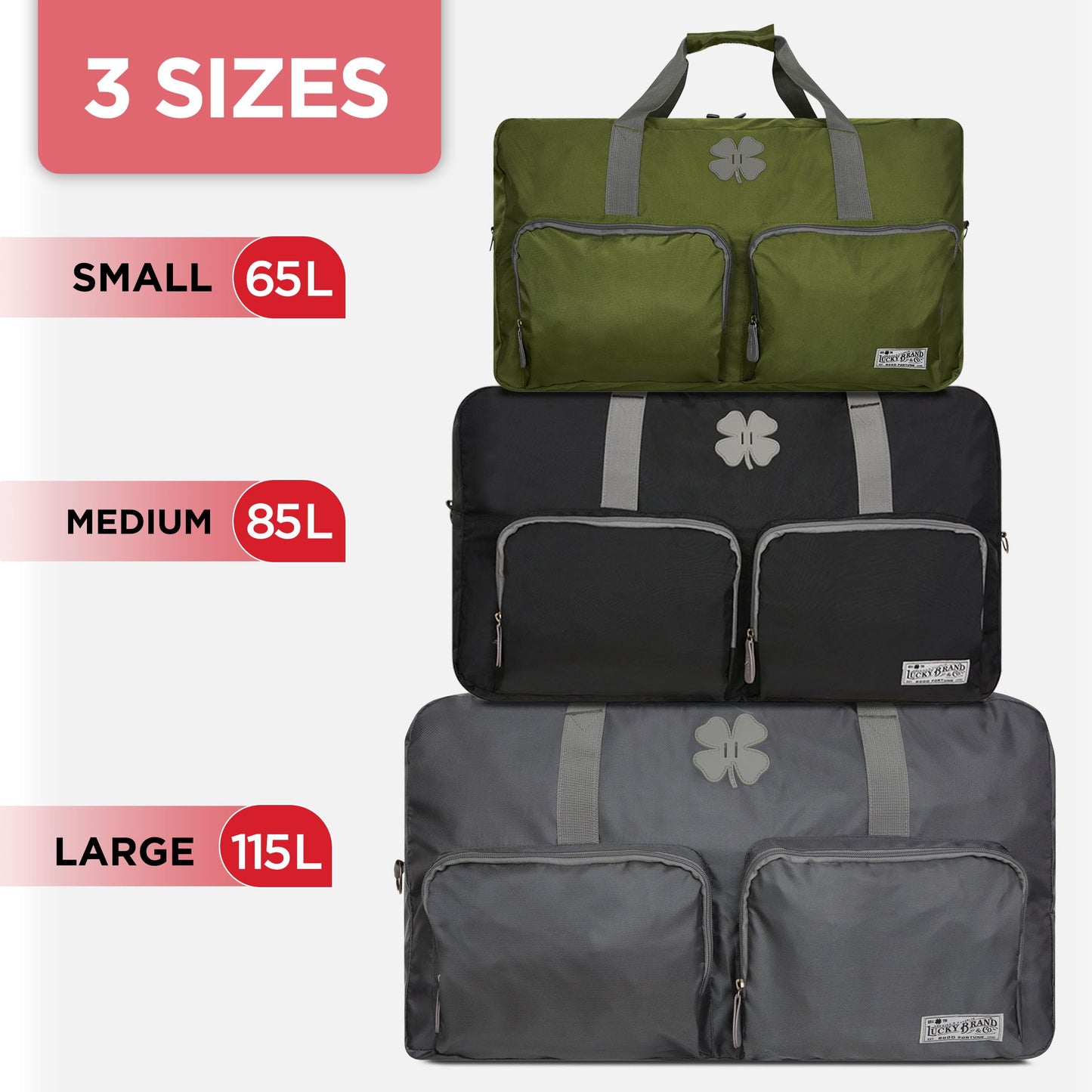 Lucky Brand Unisex Large Duffle Bag, Adjustable Strap, Foldable Weekender Bag