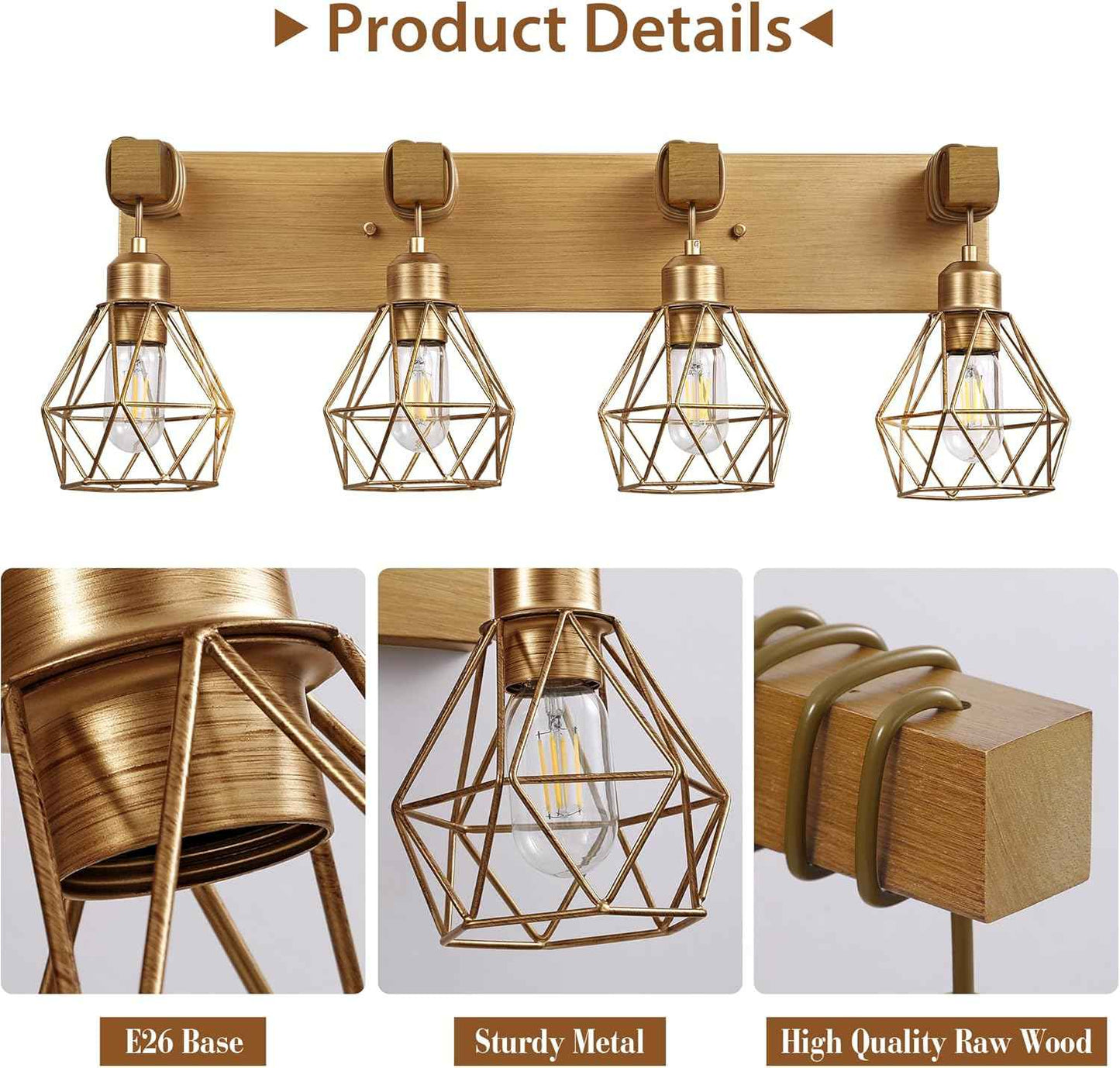 Farmhouse 3-Light Bathroom Vanity Light Fixture - Rustic White Wood Sconces for Mirror