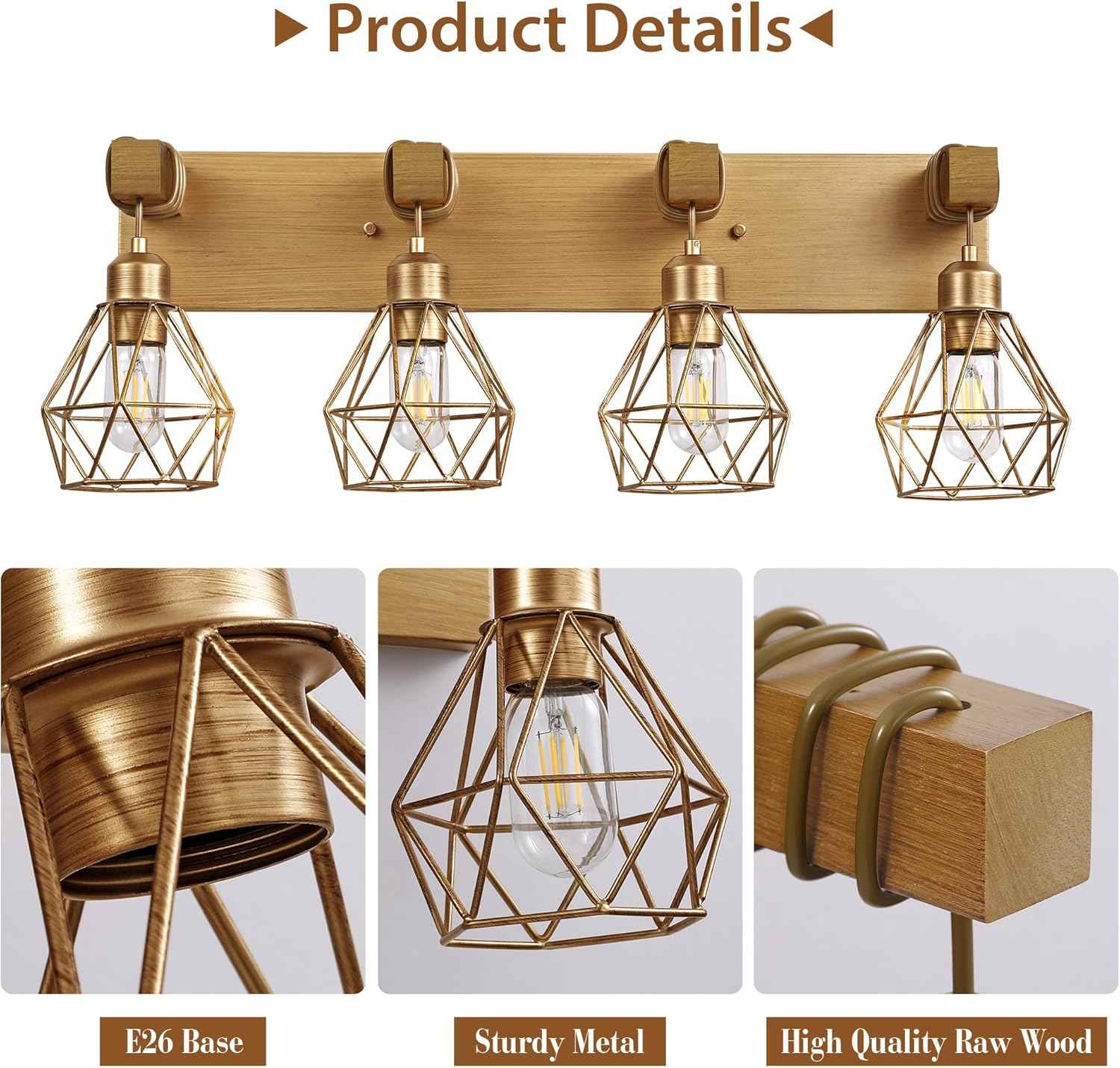 Farmhouse 3-Light Bathroom Vanity Light Fixture - Rustic White Wood Sconces for Mirror