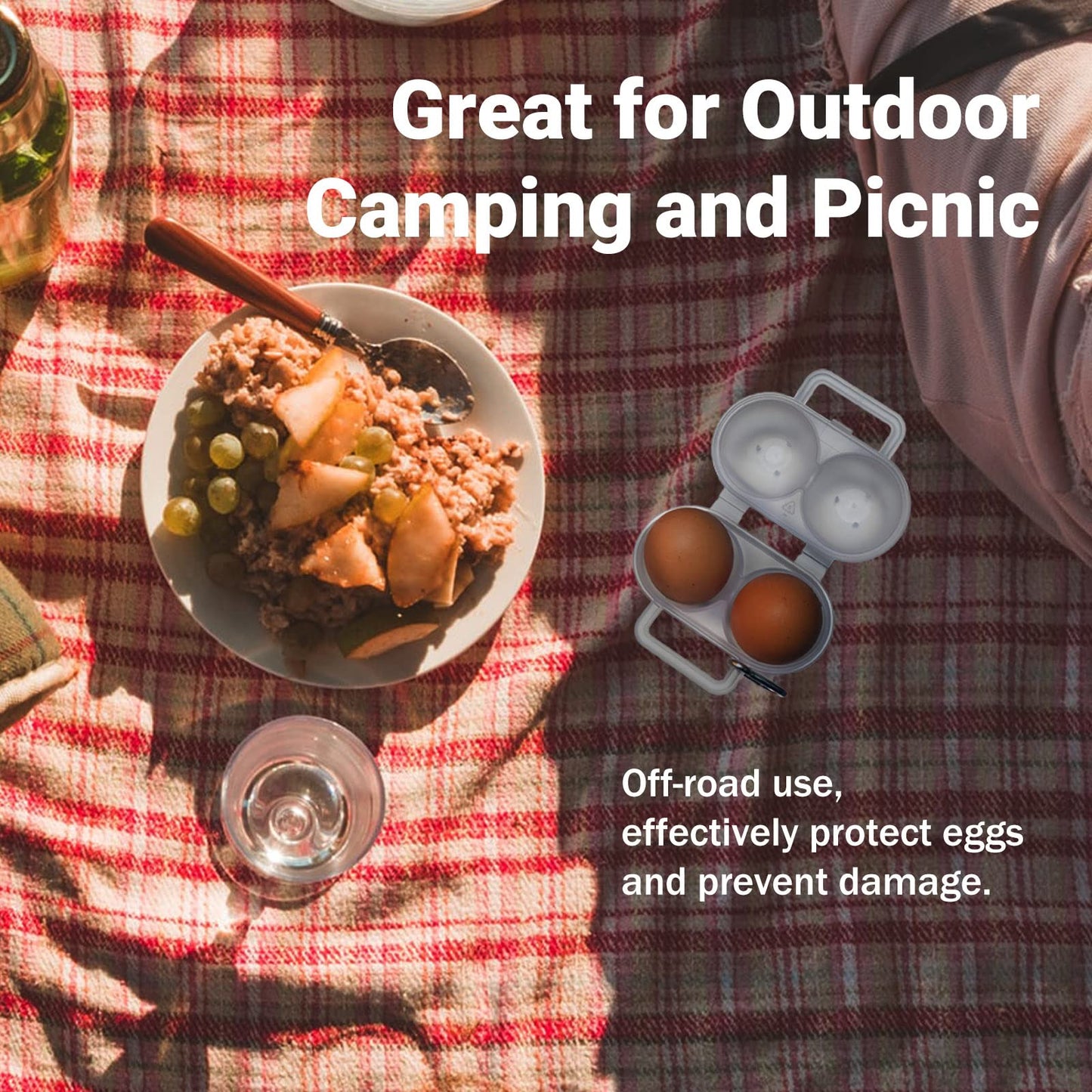 RoseFlower 2pcs Egg Holder Container, 2 Girds Plastic Egg Storage Box Shockproof Protection, Portable Egg Tray Carriage Dispenser for Camping Picnic Travel Kitchen Refrigerator Outdoor, Clear