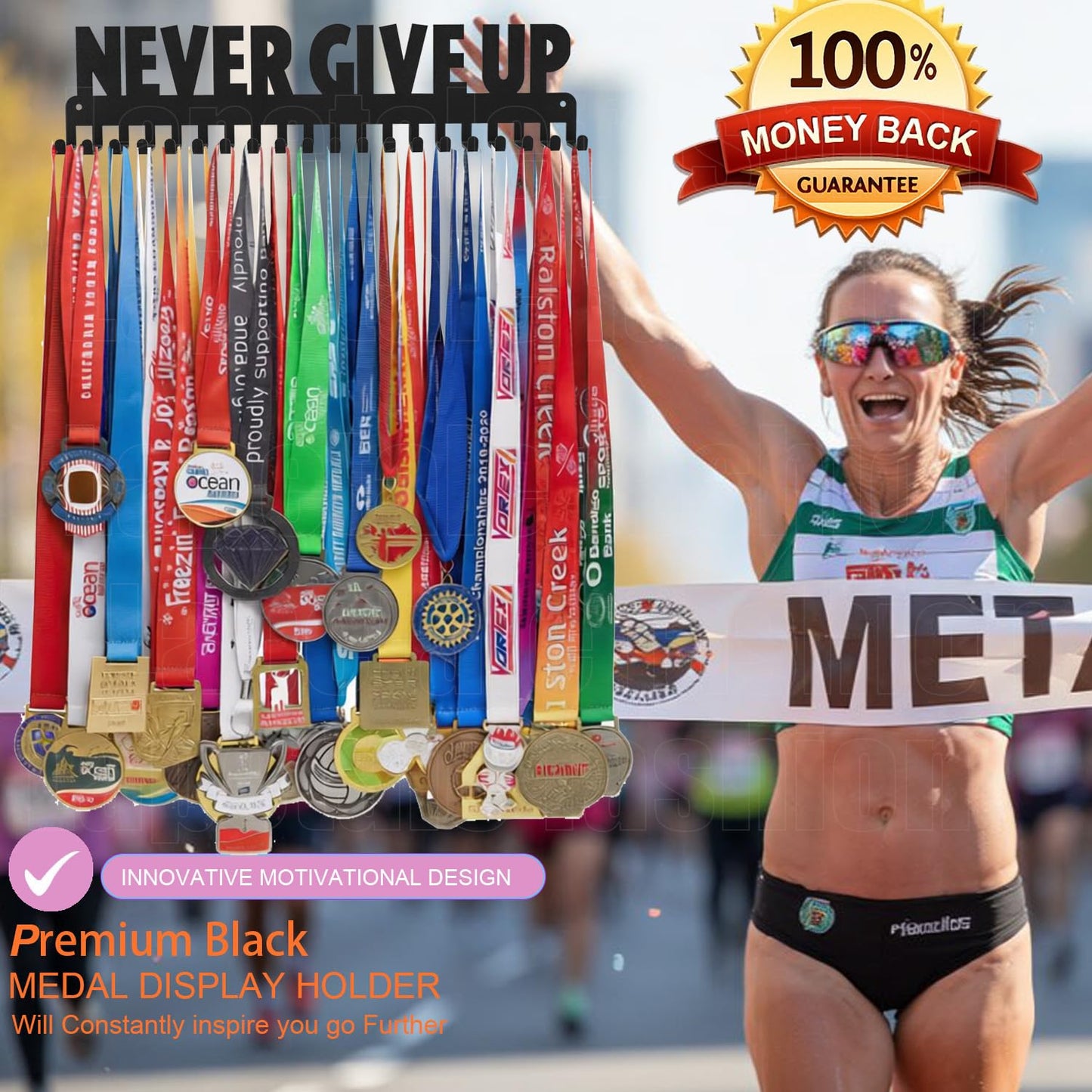 Lapetale Fashion Medal Hanger Holder Display Rack Award Ribbon Organizer for Race,Running,Soccer,Gymnastic,Wrestling,Upgraded Hooks Easy Install Easy to Use Common Slogans Normal Font