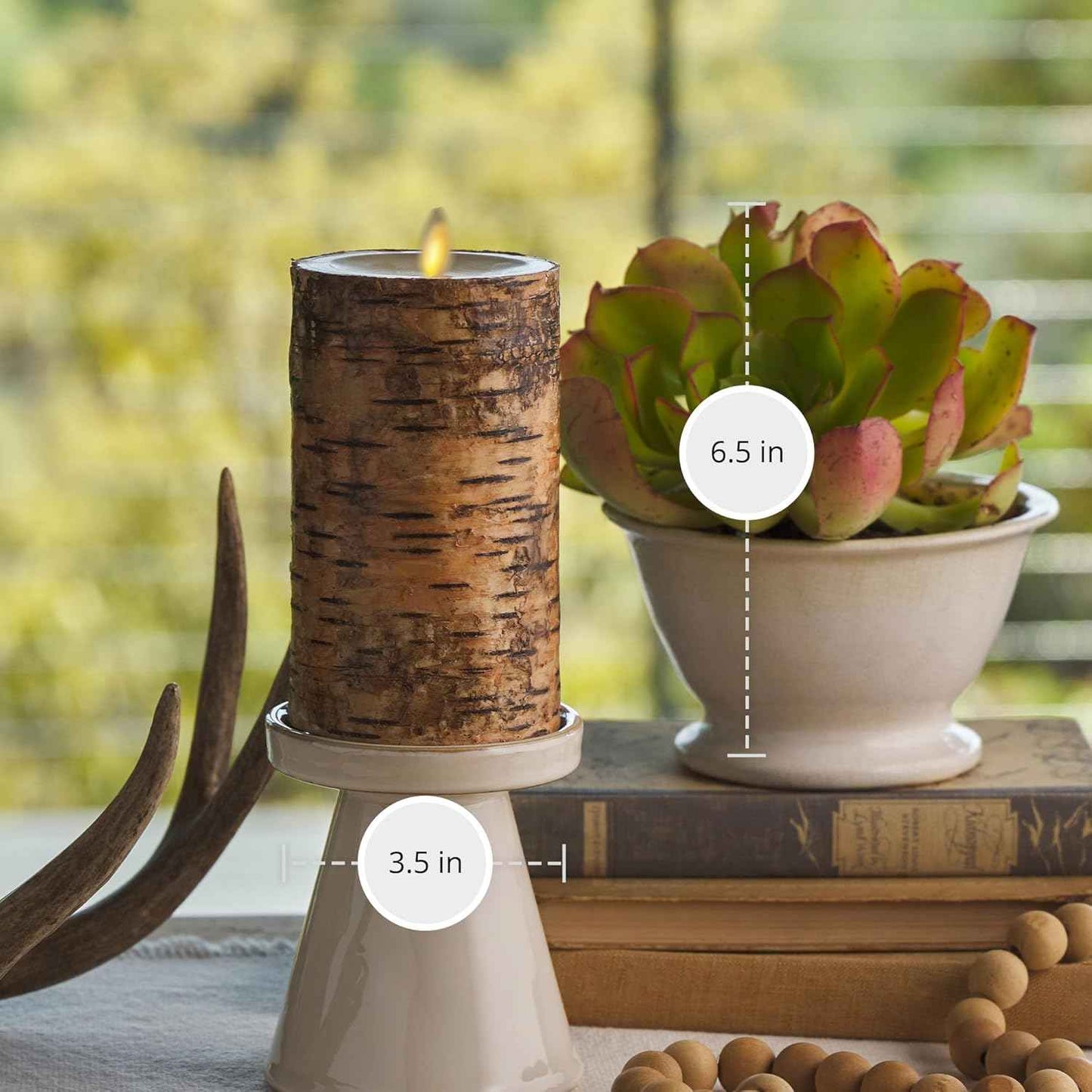 Realistic Moving Flame LED Pillar Candle with Birch Bark - Battery Operated, Remote Ready, 4x7