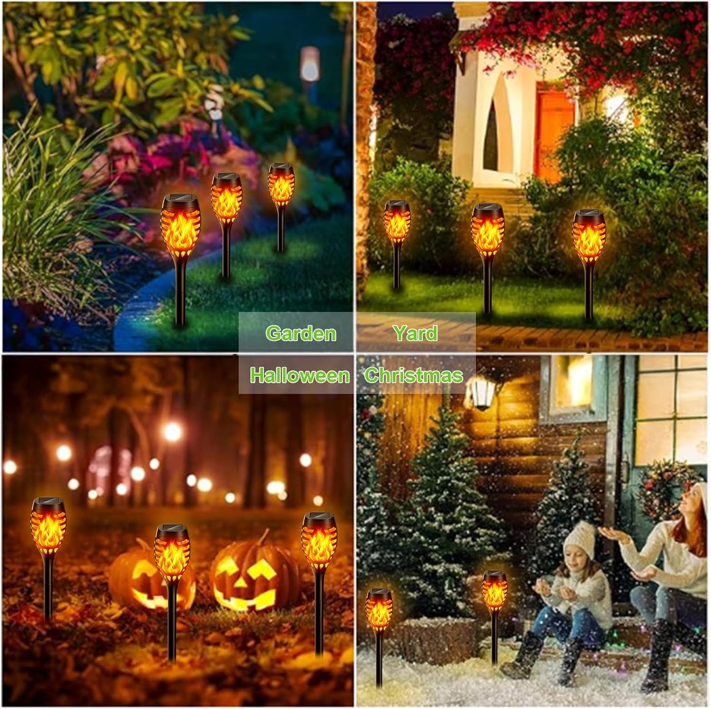 10 Pack Solar Torch Lights - Waterproof Flickering Flame Garden Lights for Outdoor Halloween Decor