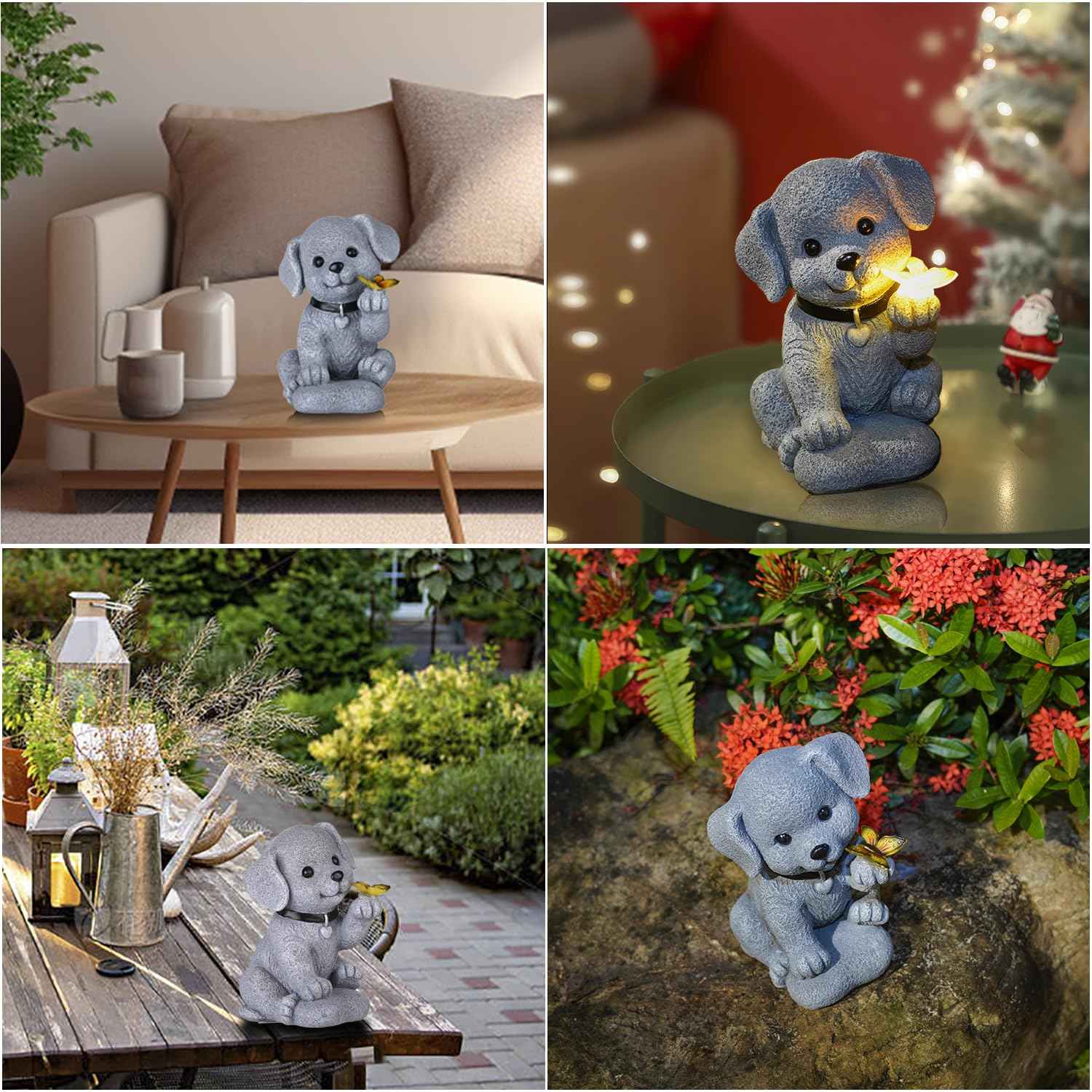 Cyhiyolies Solar Dog Statue with Butterfly – Outdoor Garden Decor for Home, Patio, Yard, Balcony, or Porch – Ideal Gifts for Women, Mom, Grandma – Housewarming Surprise