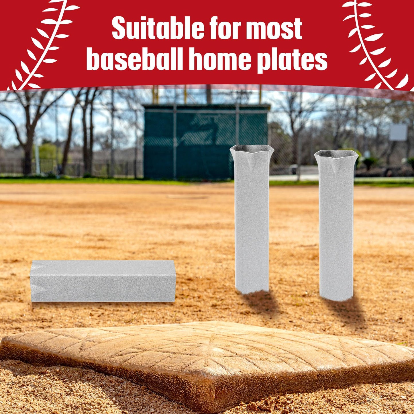 Yaocom 6 Pcs Crimped Style Baseball Ground Anchors 1.8 x 8 Inch Suitable for Standard/Official Size Baseball Base, Silver
