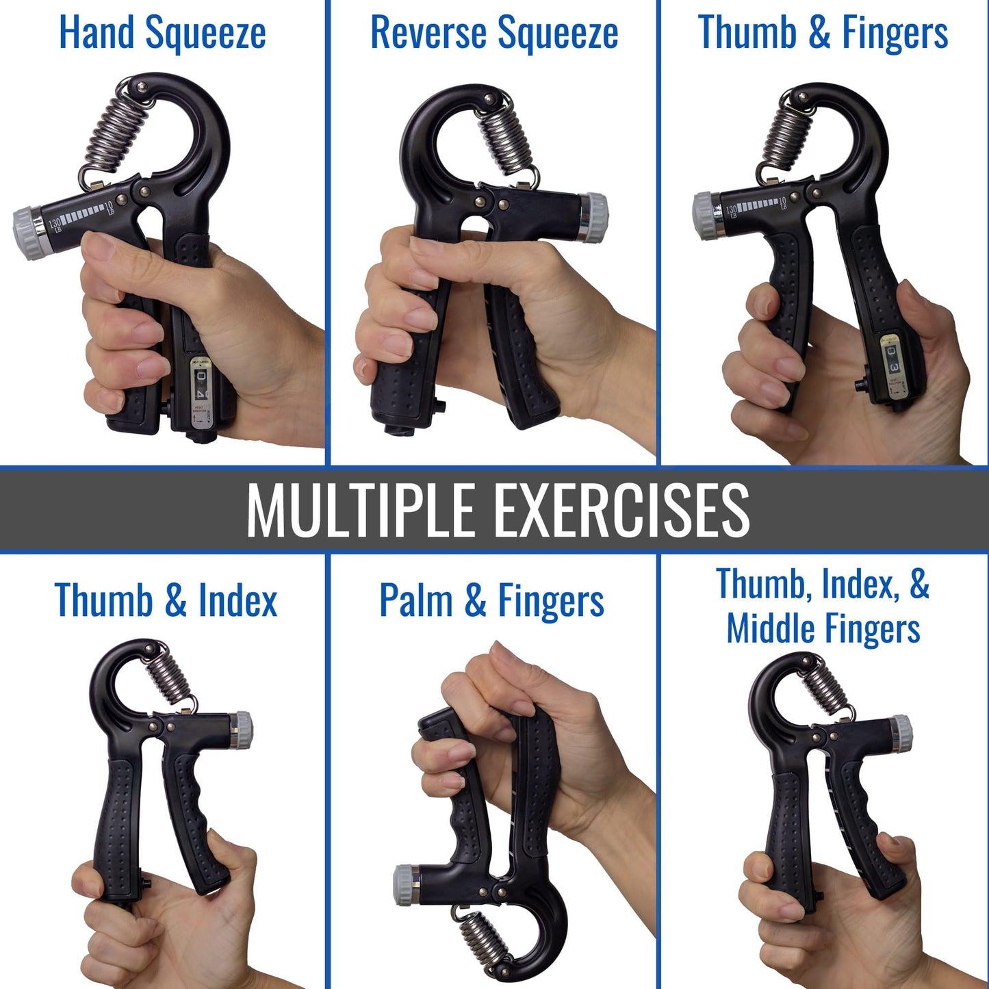 DMI Compact Hand Exercise Grip Strengtheners with Adjustable Weight Resistance from 10-130lbs, Grip Tracker keeps Track of Number of Squeezes, FSA & HSA Eligible, Set of 2