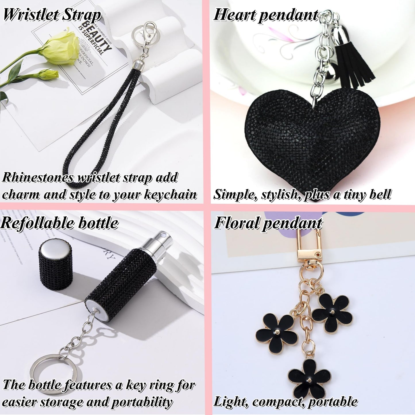 KLKOKVKE Women Keychain Gift Set with Wrist Strap, Heart Decor