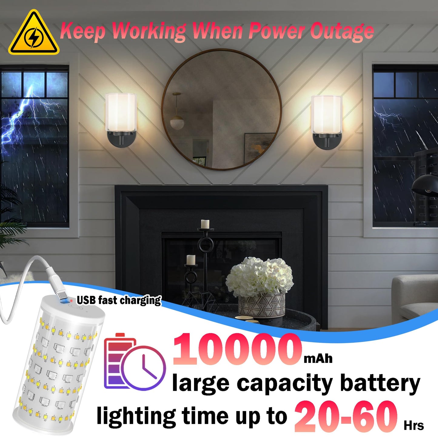 Nekhung Battery Operated Wall Sconce Set of 2, Wireless Wall Sconce with Remote,10000mAh Rechargeable RGB Dimmable Bathroom Light Fixtures with Double Clear Glass Shade NOT Hardwired