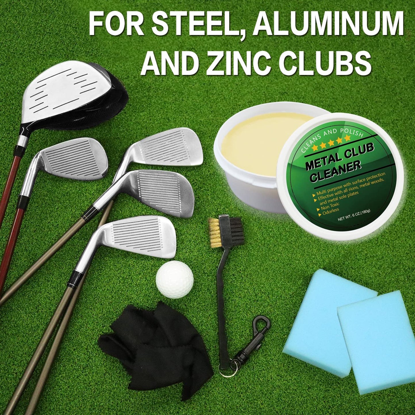 FINGER TEN Golf Iron Polishing Kit Club Cleaner Polish Cleaning Solution Golf Club Care Set Golf Brush Cleaner Sponge Value Pack (Club Cleaner 8 Set)