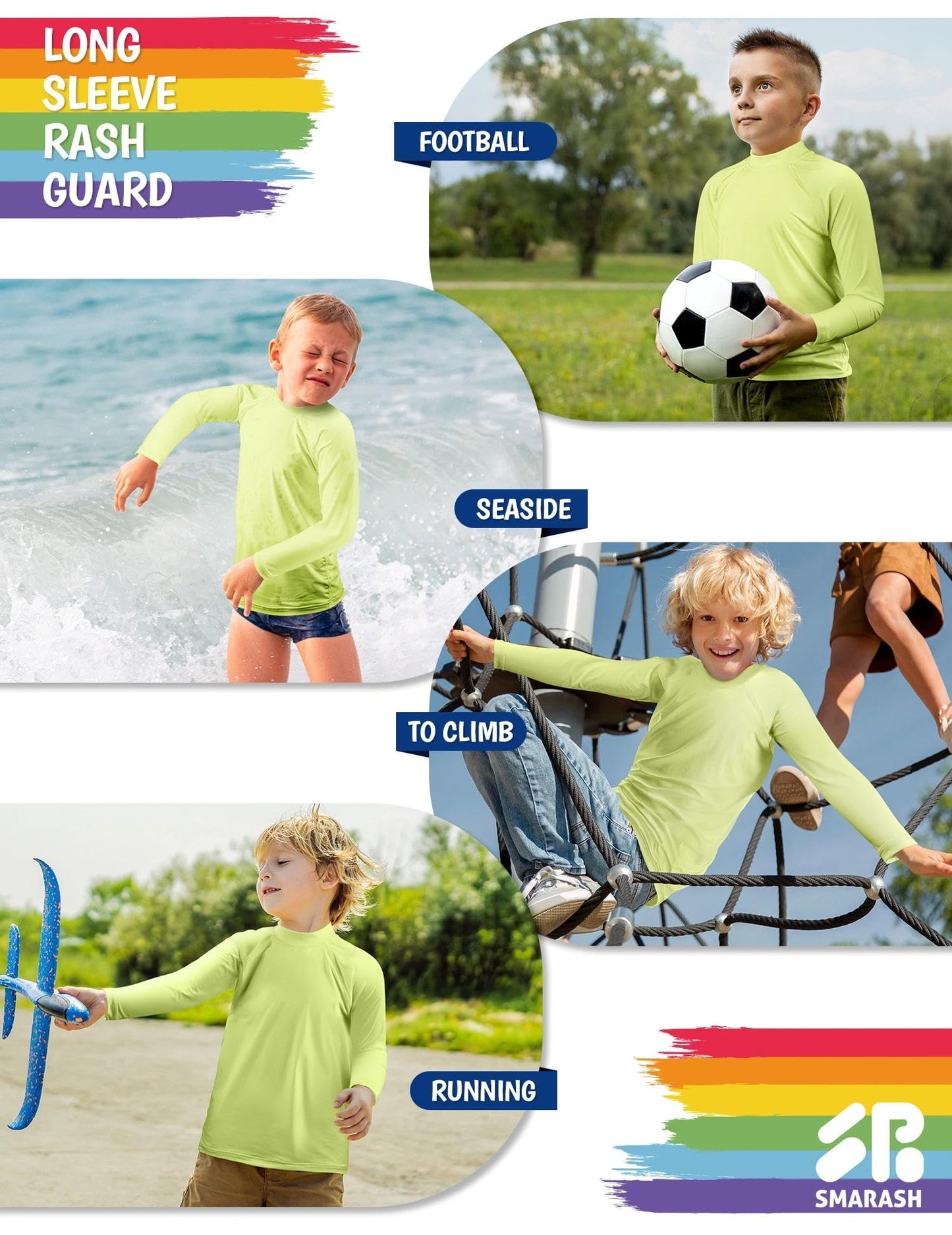 Boys Swim Shirt Long Sleeve Rash Guard Kids UPF 50+ Sun Beach Water Shirts Swimwear Rashguard for YouthSun Water Fishing Swimming Swim Top Milk Green Size 14-16