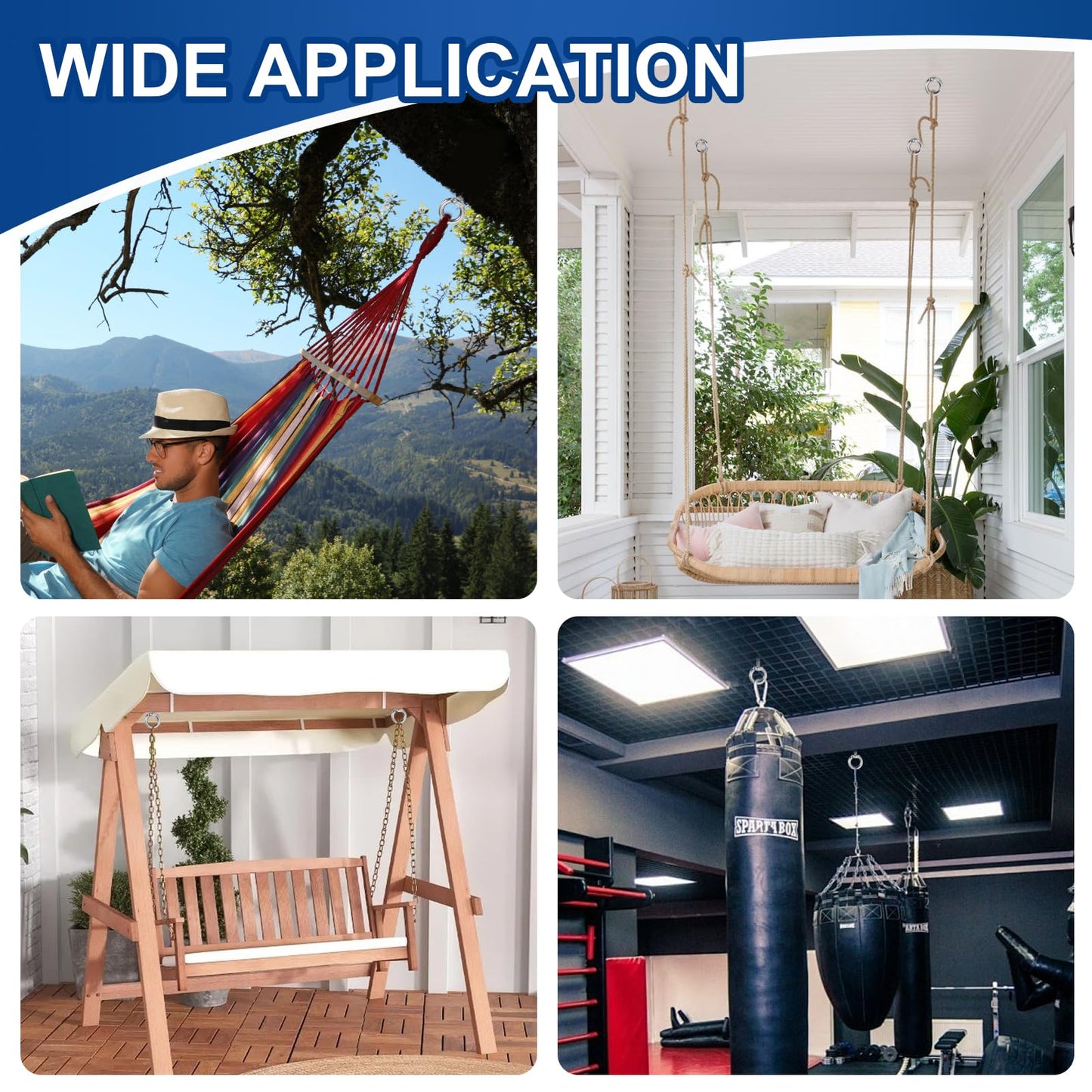 SRZTXU 4 Pack M10 Stainless Steel Eye Bolts with Nuts Washers, 0.65"(17mm) Thread Length - Eyebolts for DIY, Furniture, Swing, and Outdoor Use (4, M10 x 17mm)